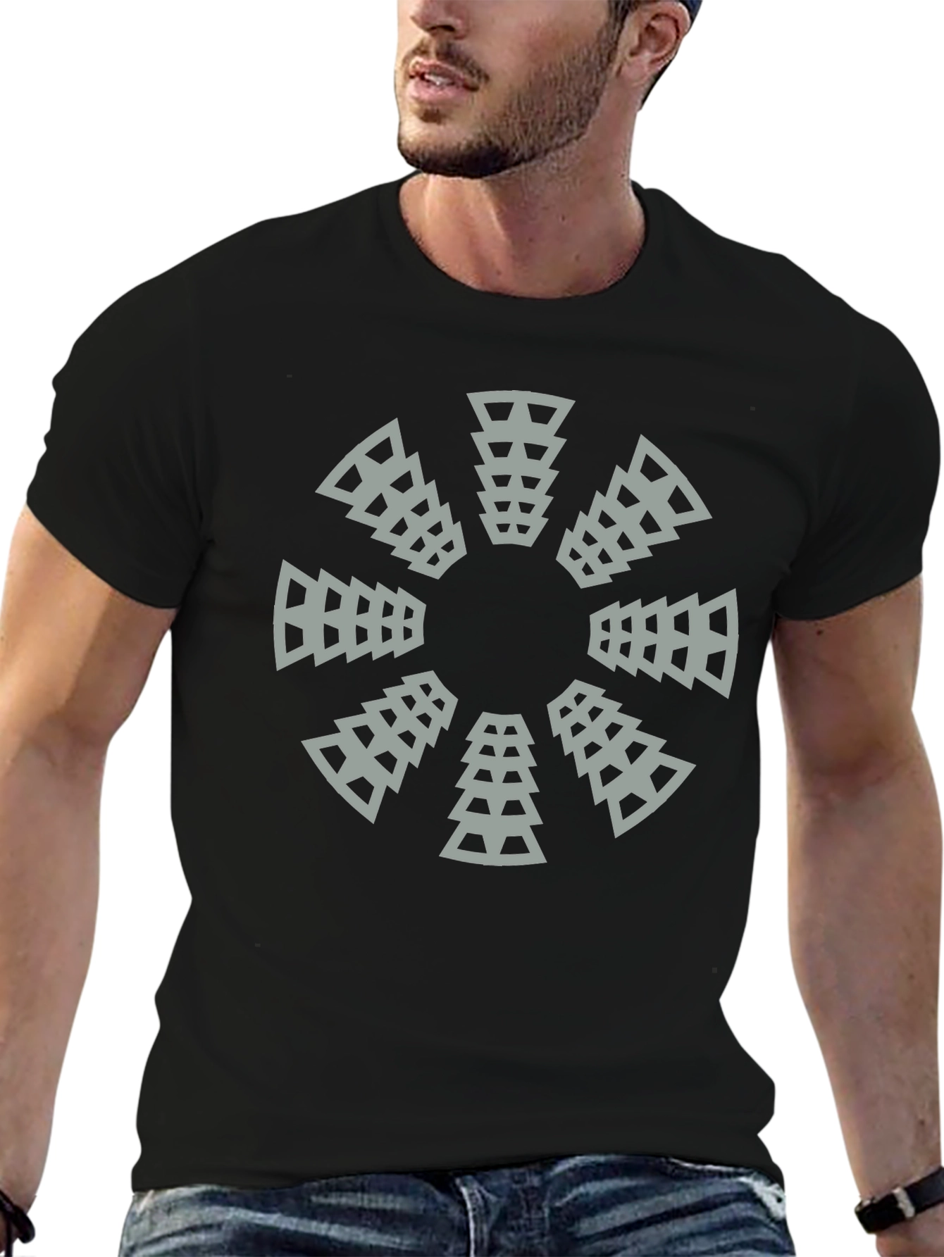 Geometric Circle Graphic Tee - Modern Black T-Shirt