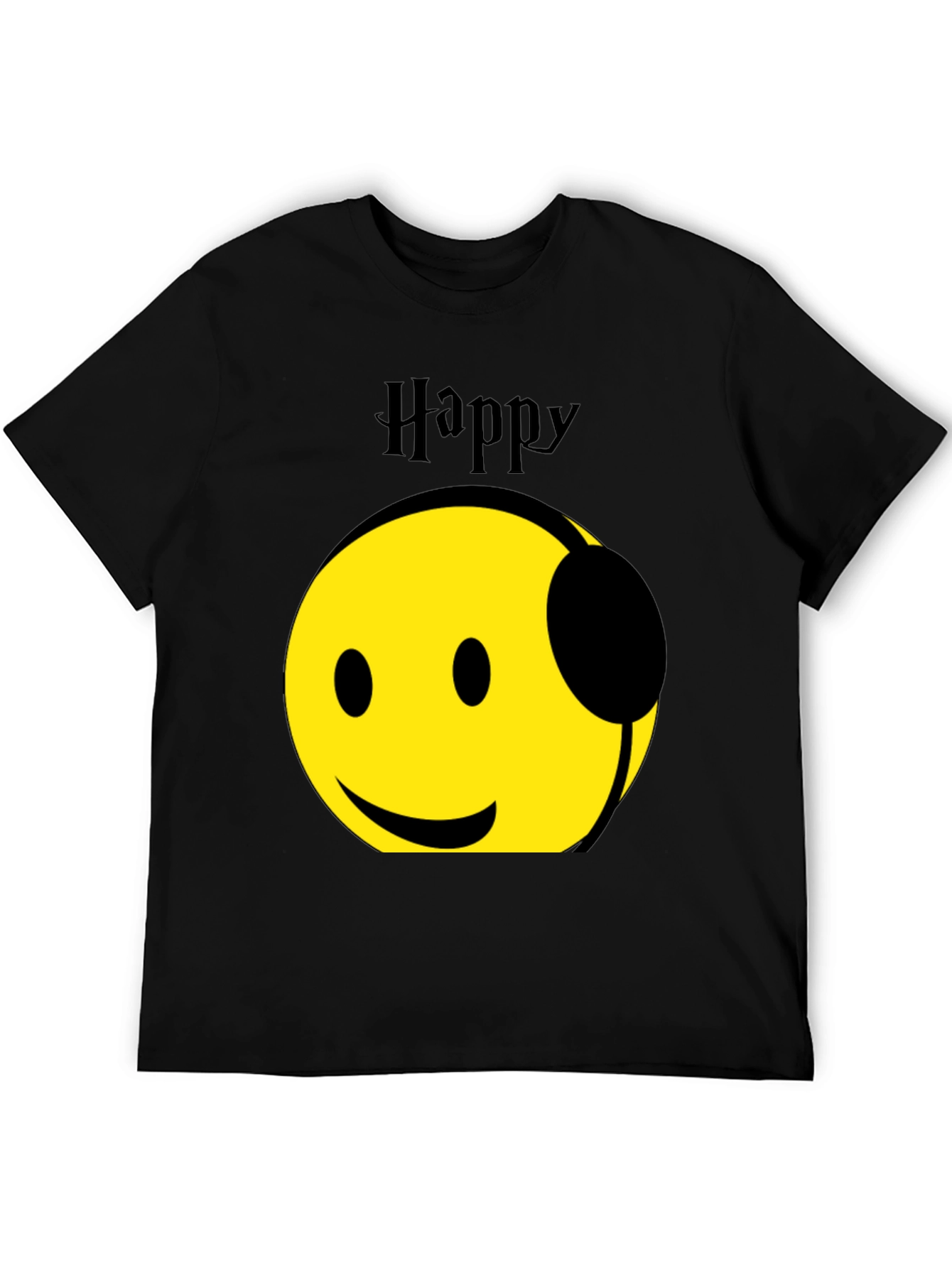 Happy Headphones T-Shirt - Black Graphic Tee