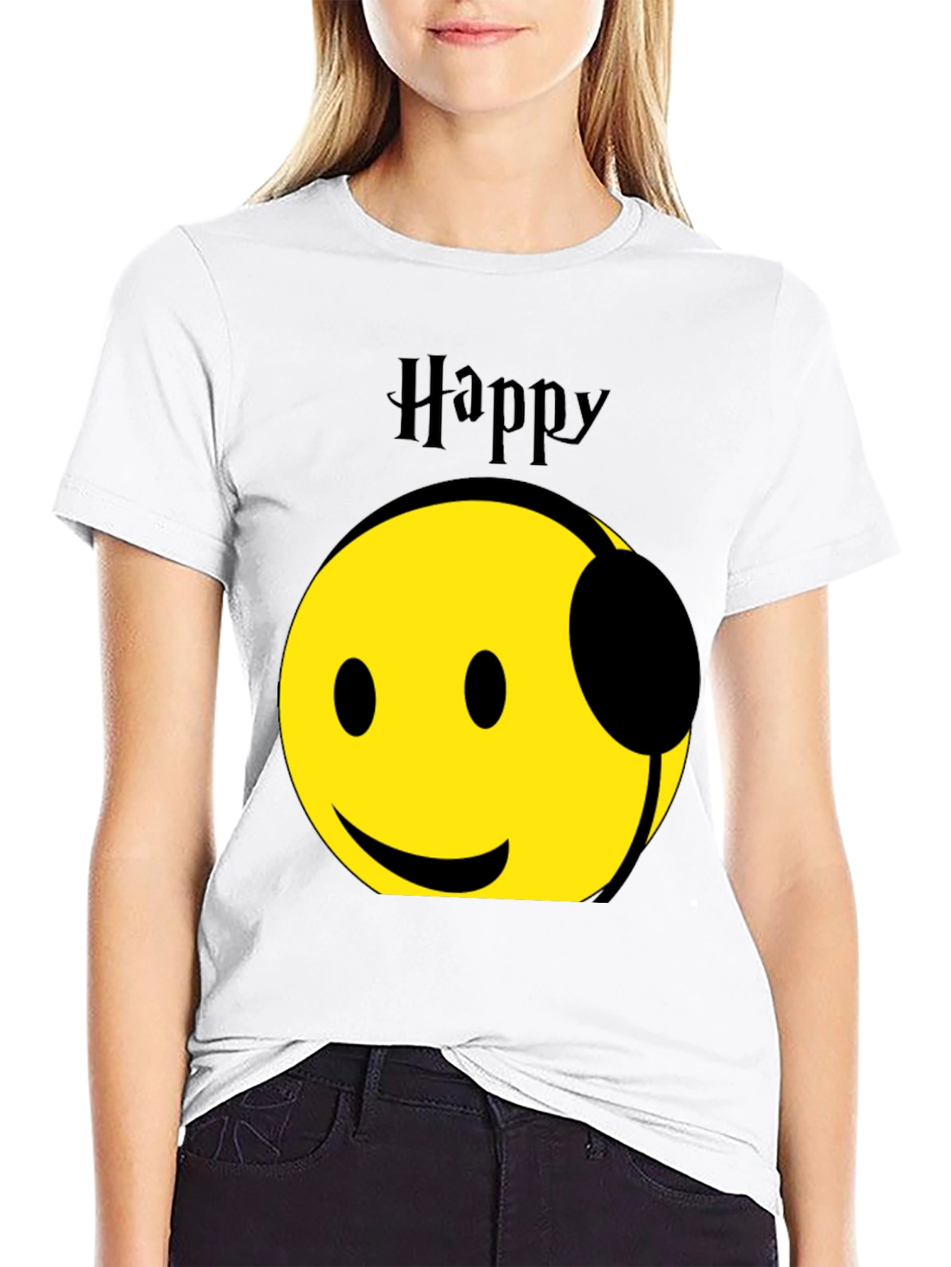 Happy Headphones T-Shirt - Black Graphic Tee