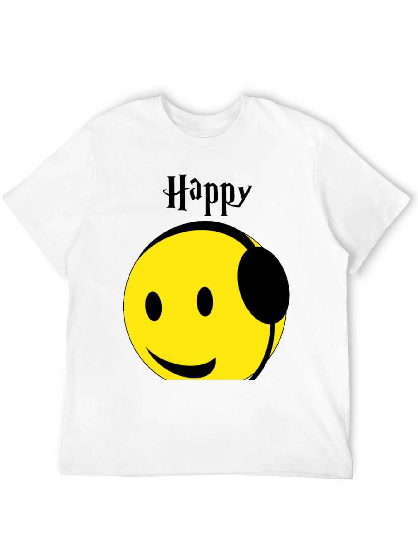 Happy Headphones T-Shirt - Black Graphic Tee