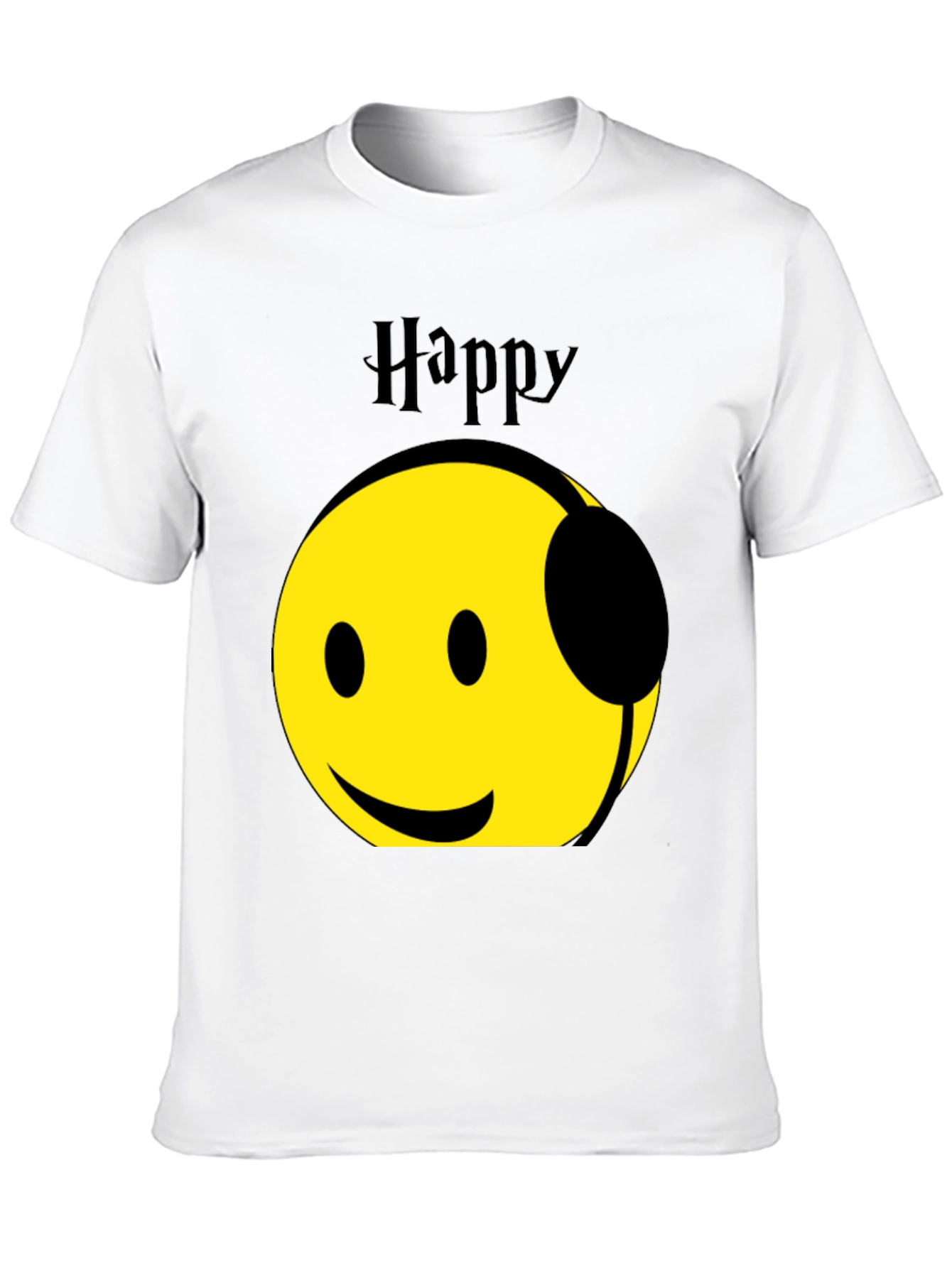 Happy Headphones T-Shirt - Black Graphic Tee
