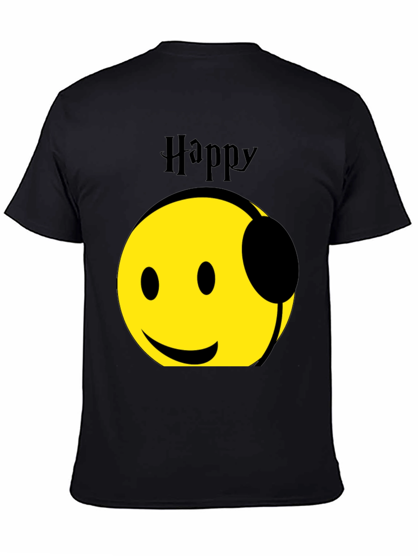 Happy Headphones T-Shirt - Black Graphic Tee