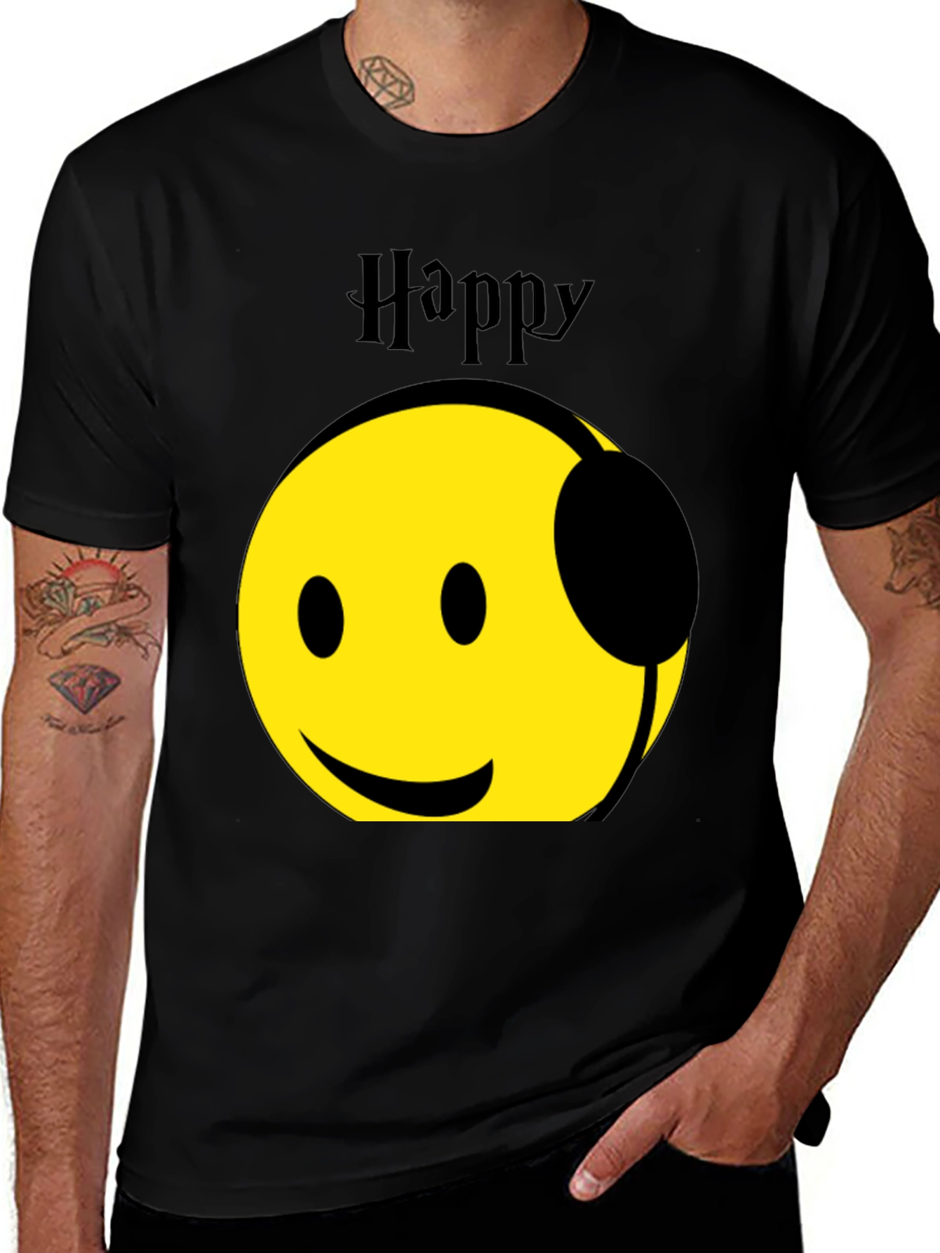Happy Headphones T-Shirt - Black Graphic Tee
