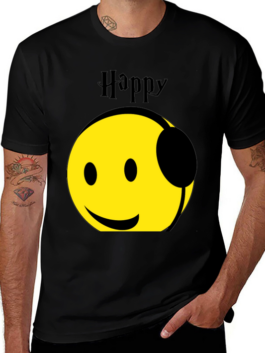 Happy Headphones T-Shirt - Black Graphic Tee