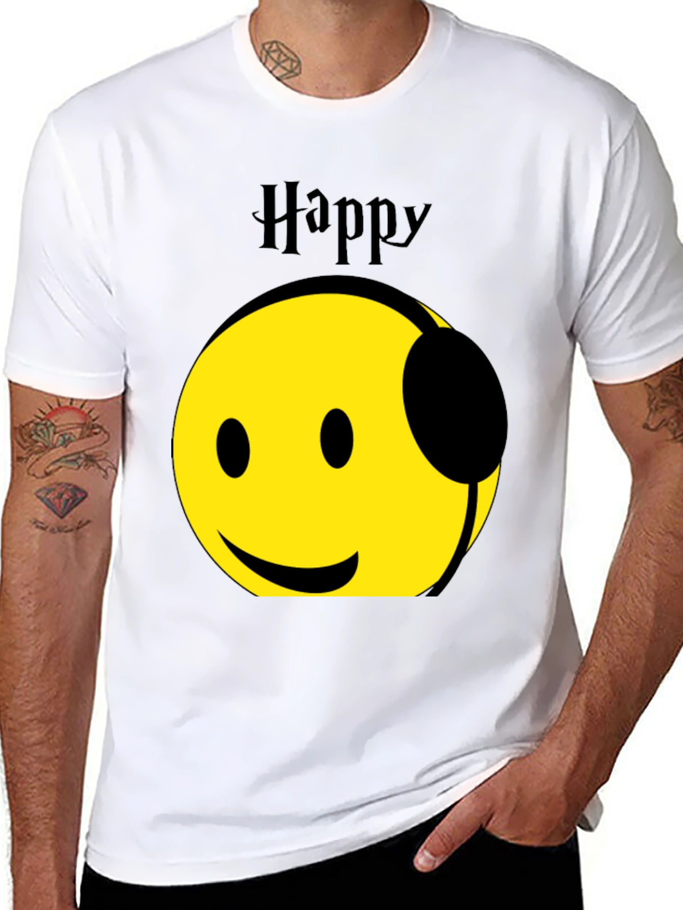 Happy Headphones T-Shirt - Black Graphic Tee