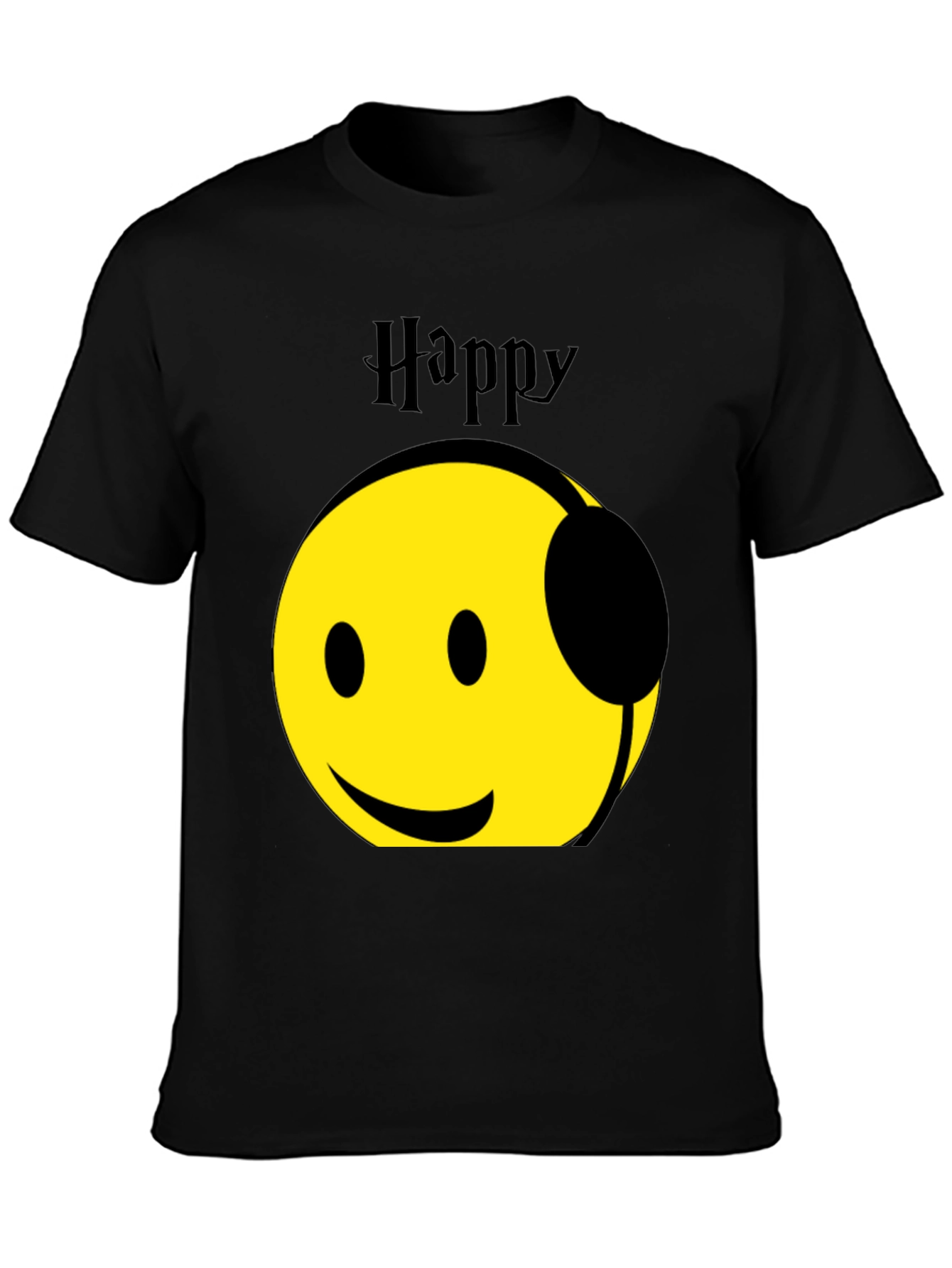 Happy Headphones T-Shirt - Black Graphic Tee