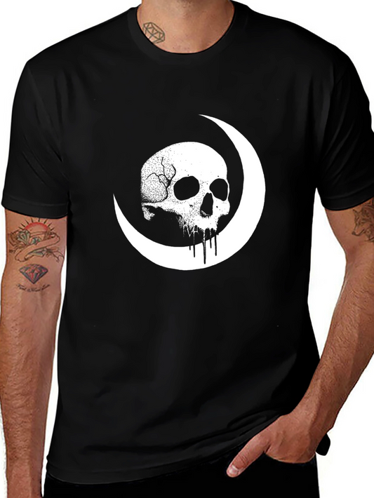Skull Moon Graphic Tee - Black Cotton Shirt