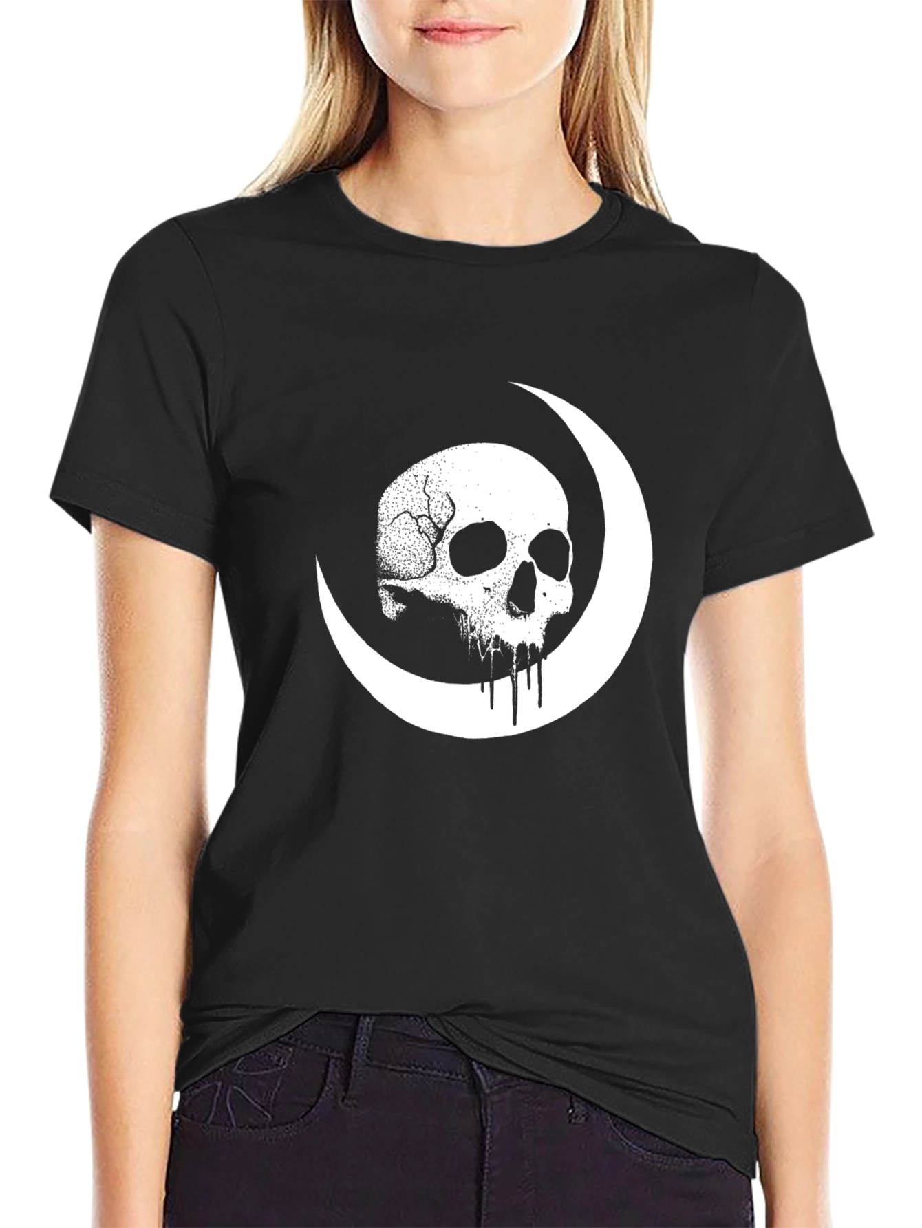 Skull Moon Graphic Tee - Black Cotton Shirt