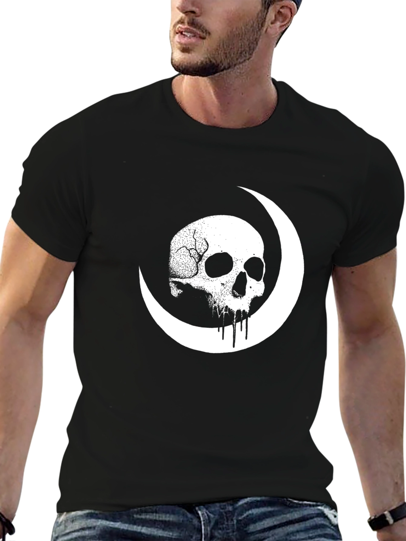 Skull Moon Graphic Tee - Black Cotton Shirt