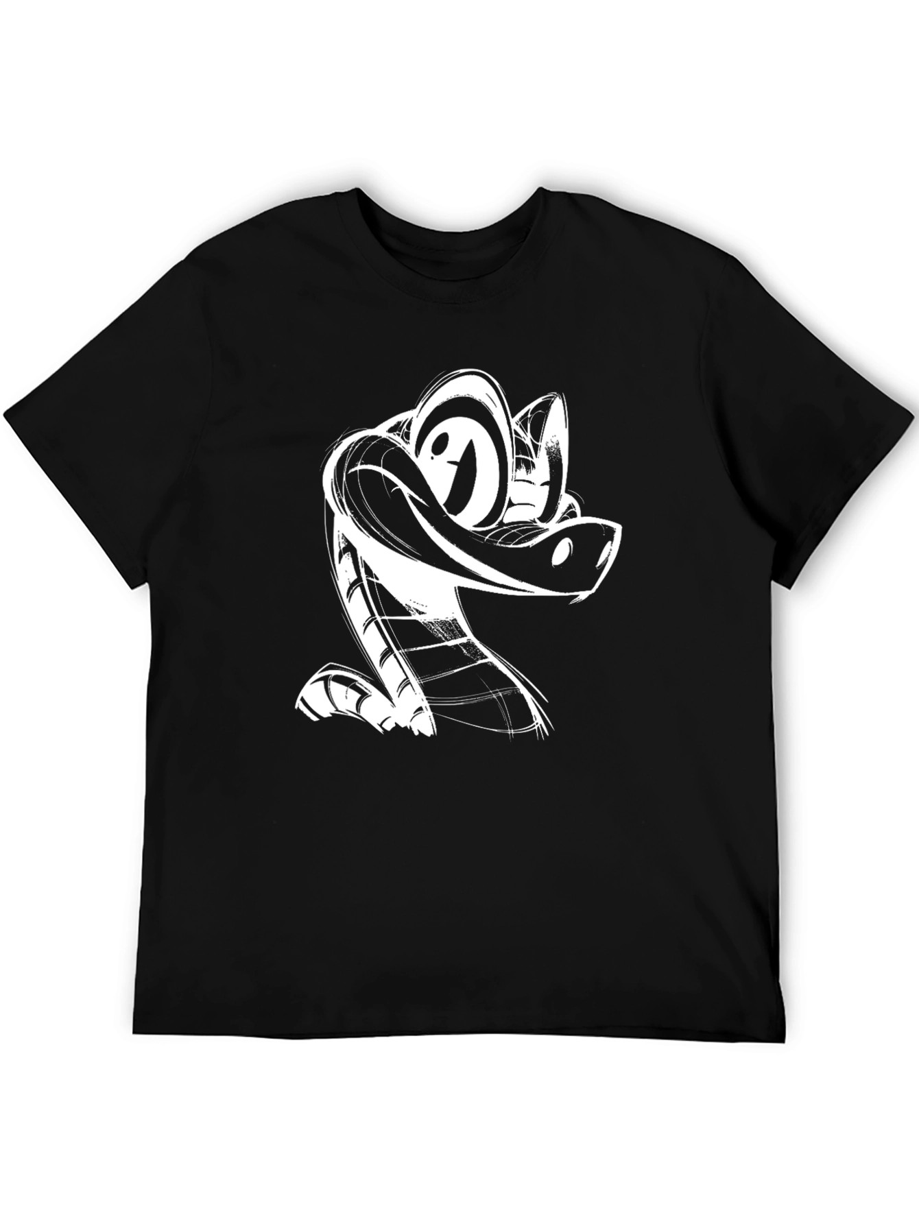 Cartoon Snake Graphic Tee - Black Cotton T-Shirt