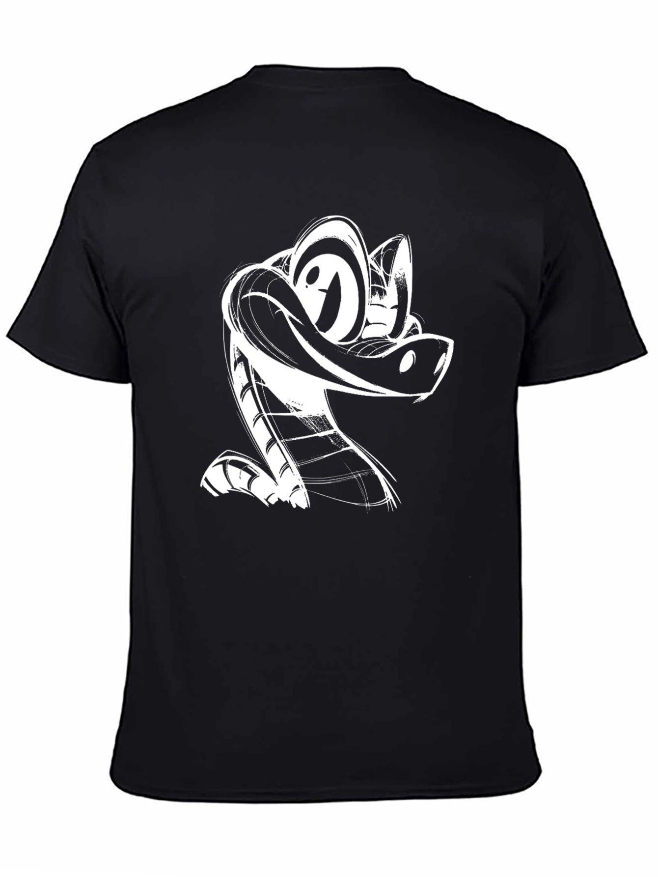 Cartoon Snake Graphic Tee - Black Cotton T-Shirt
