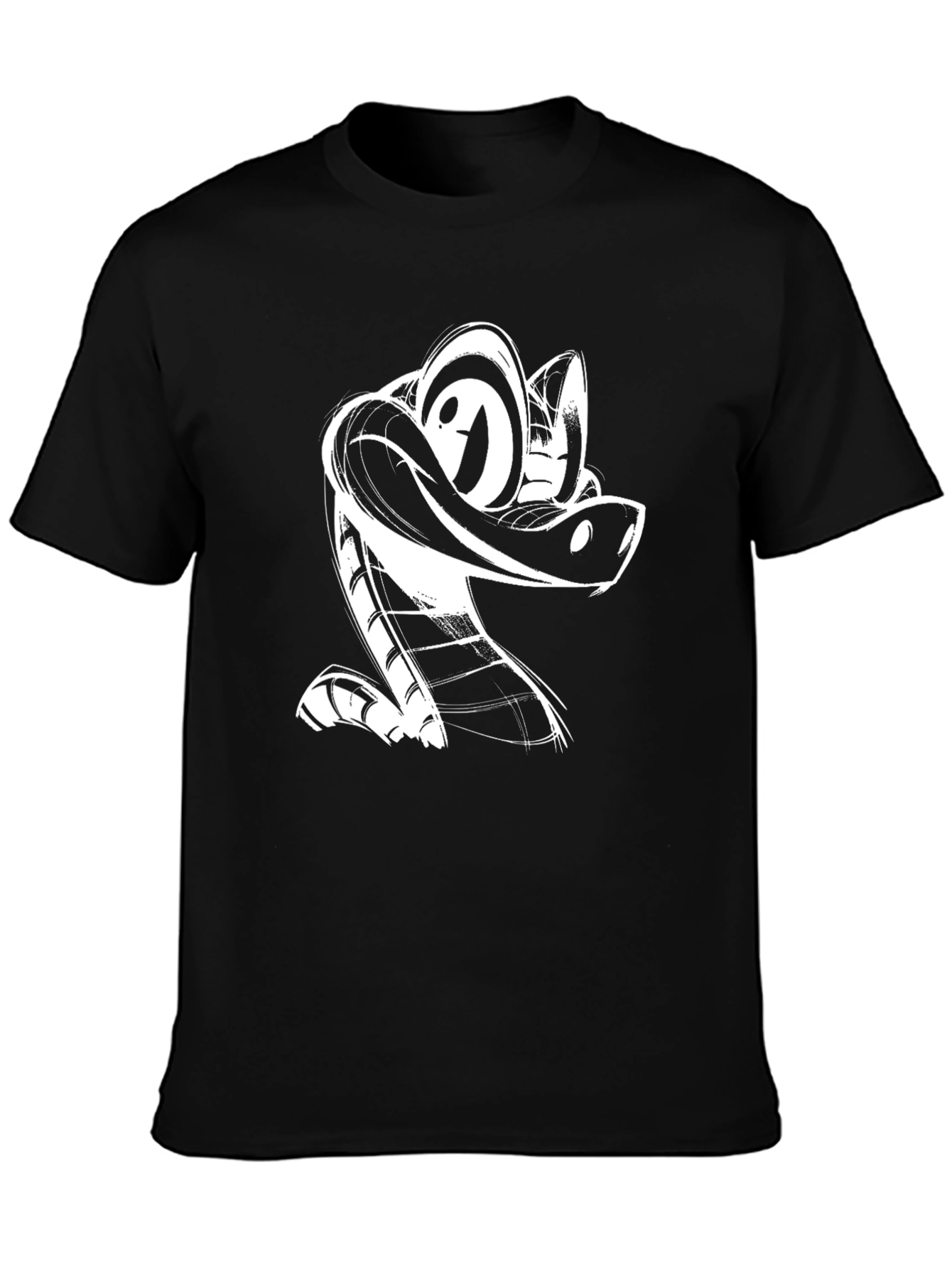 Cartoon Snake Graphic Tee - Black Cotton T-Shirt