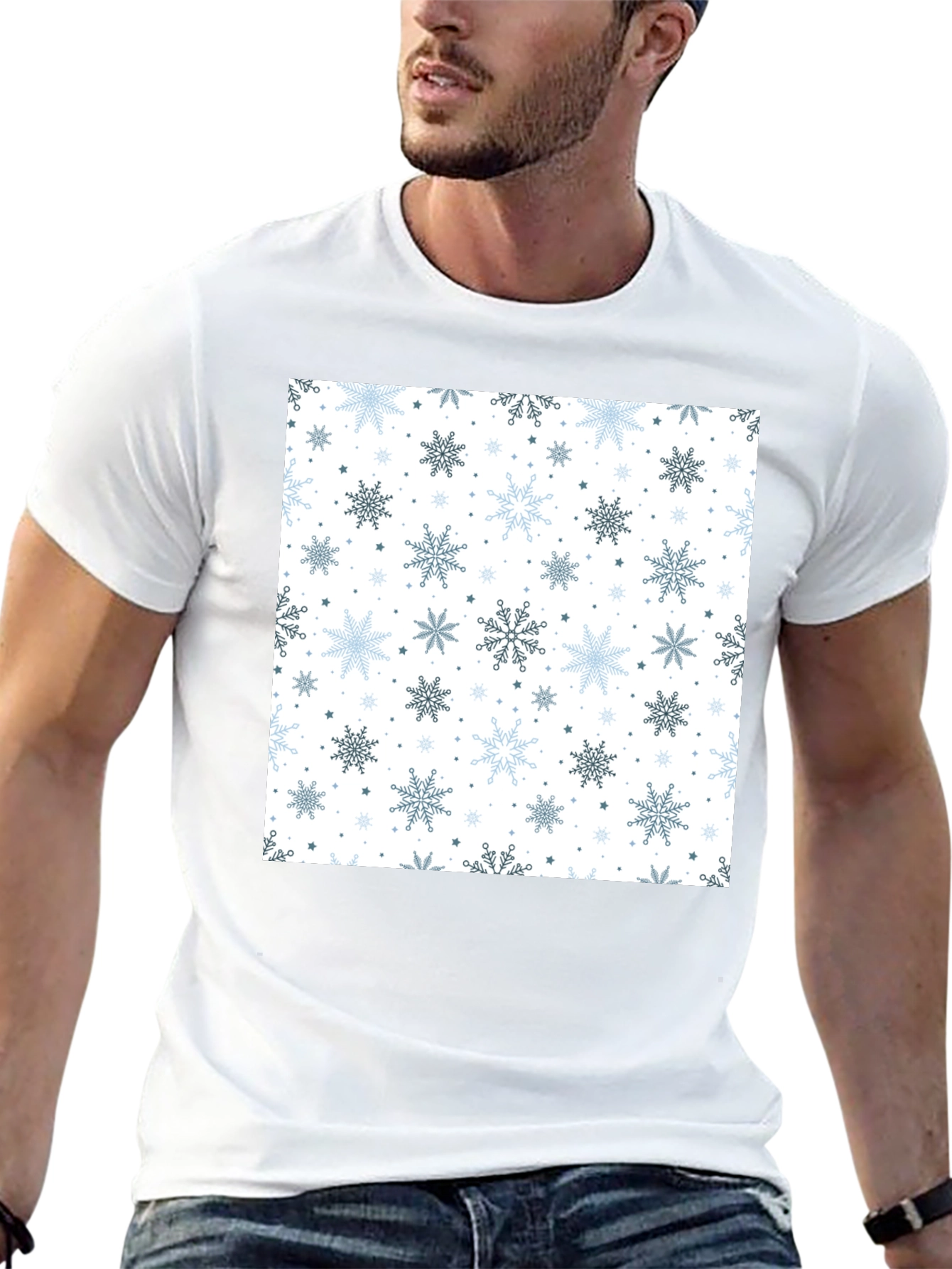 Winter Snowflake Pattern Black T-Shirt