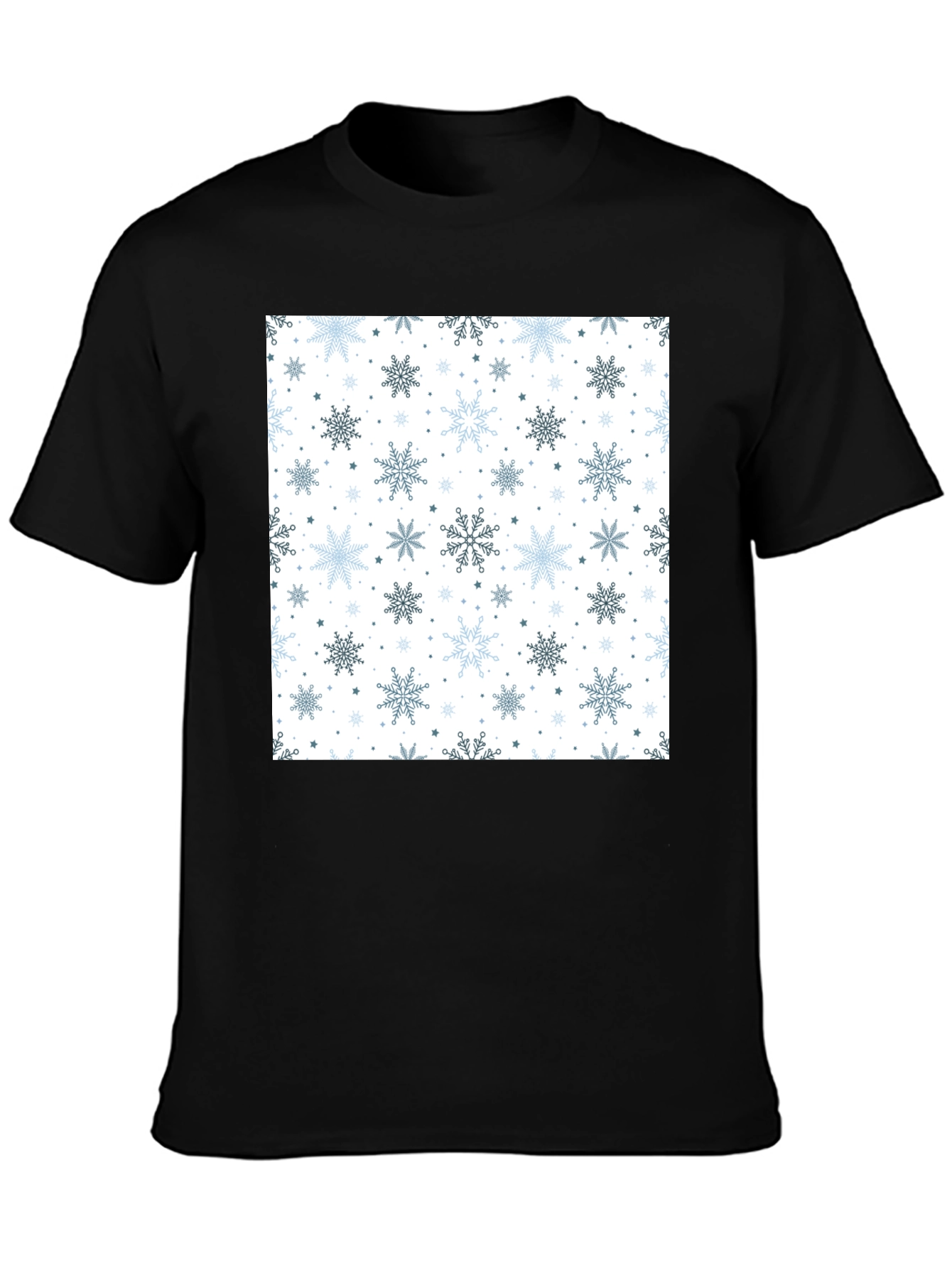 Winter Snowflake Pattern Black T-Shirt