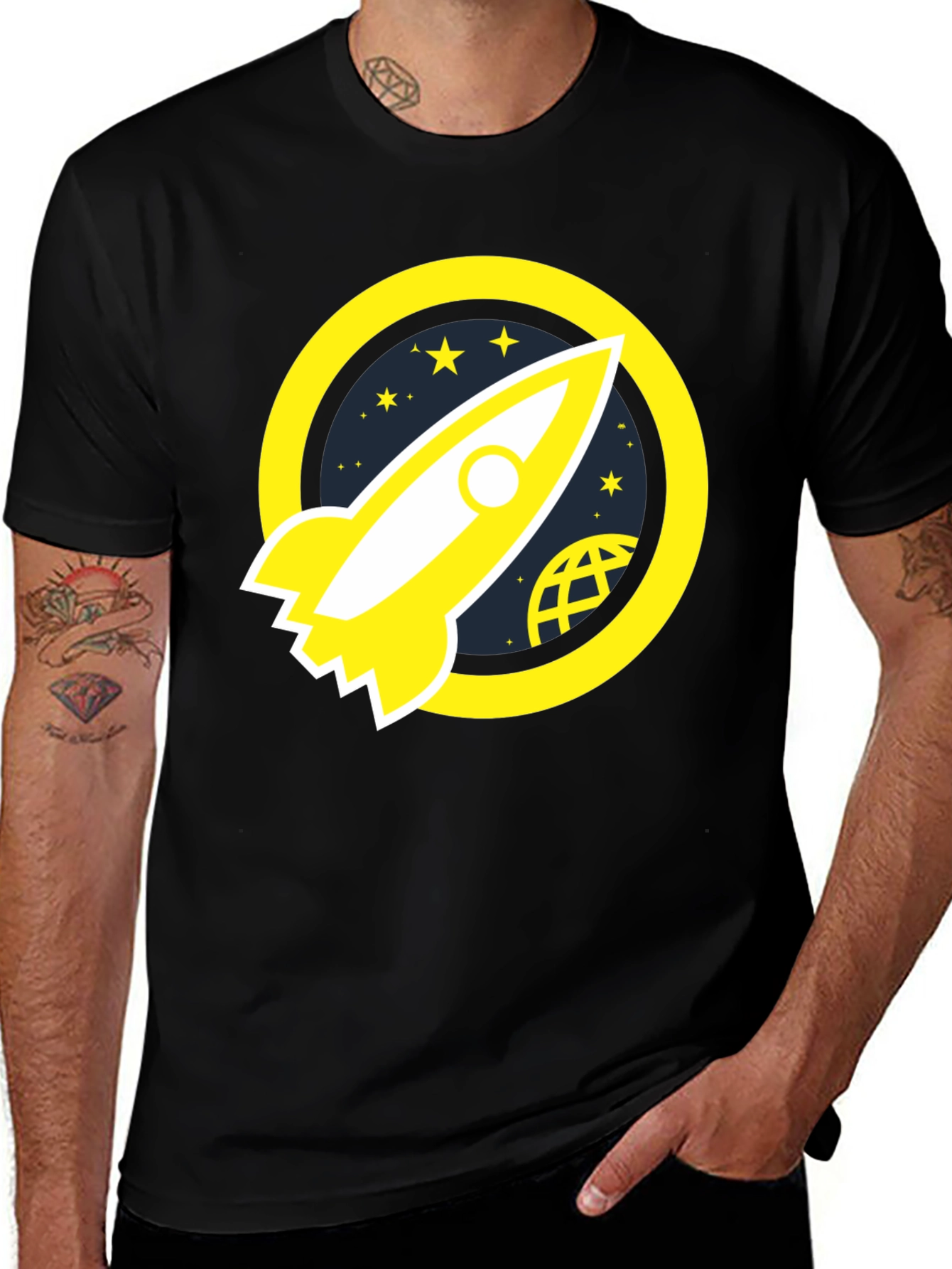 Rocket Launch Graphic Tee - Black Cotton T-Shirt