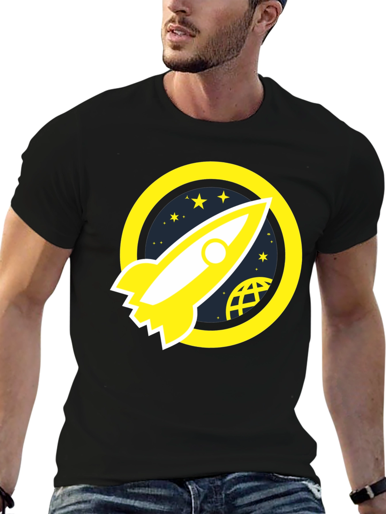Rocket Launch Graphic Tee - Black Cotton T-Shirt