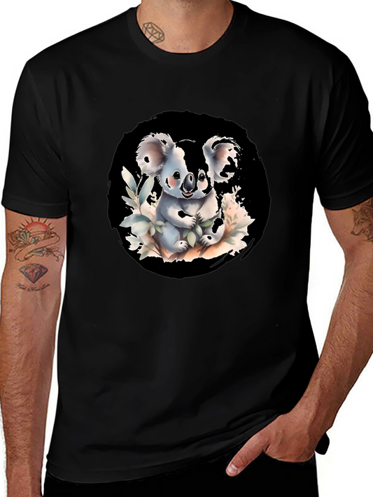 Cute Koala Graphic Tee - Black Cotton Blend Shirt