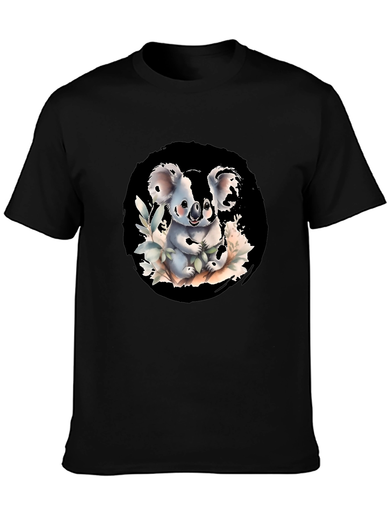 Cute Koala Graphic Tee - Black Cotton Blend Shirt