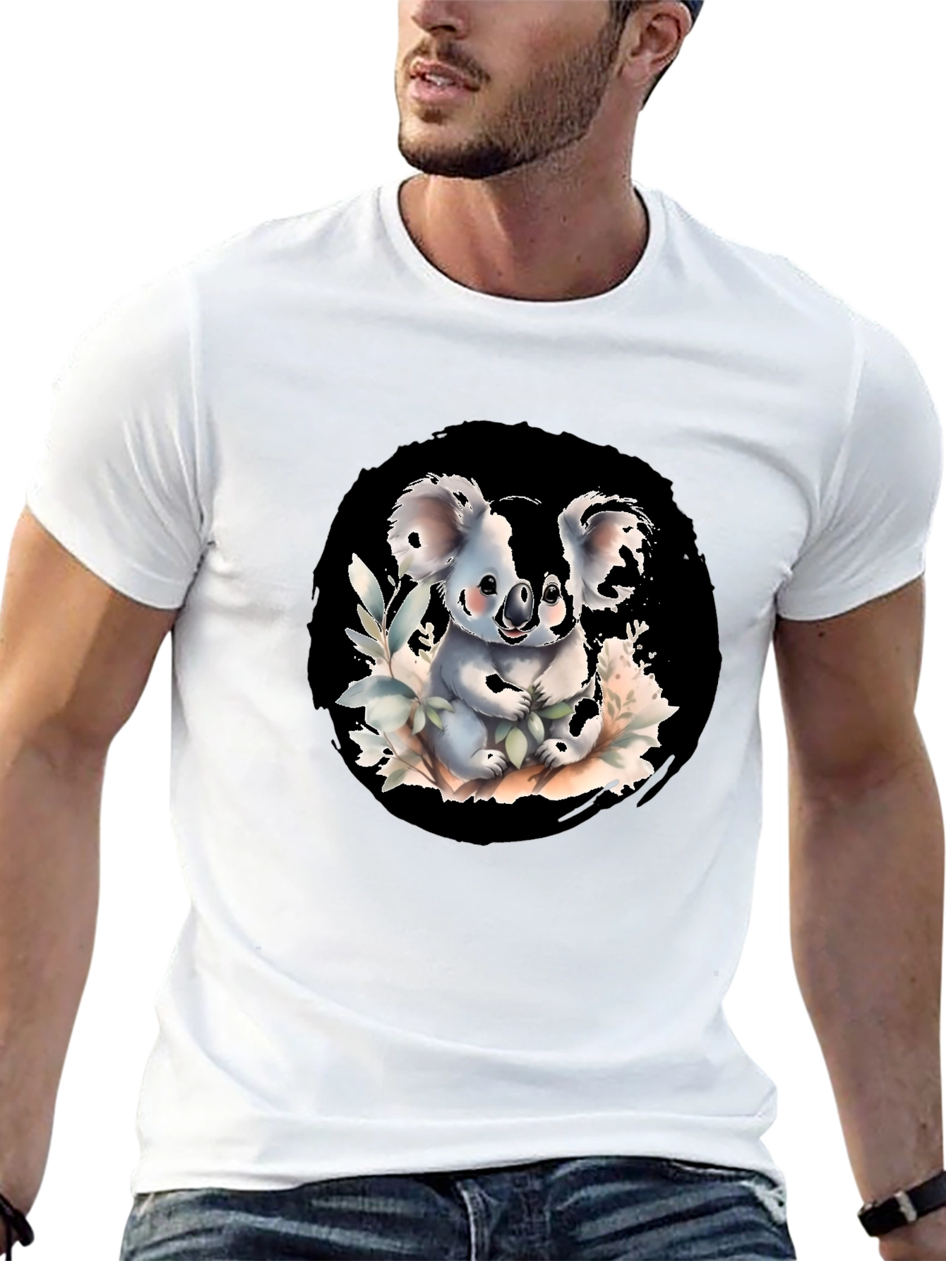 Cute Koala Graphic Tee - Black Cotton Blend Shirt