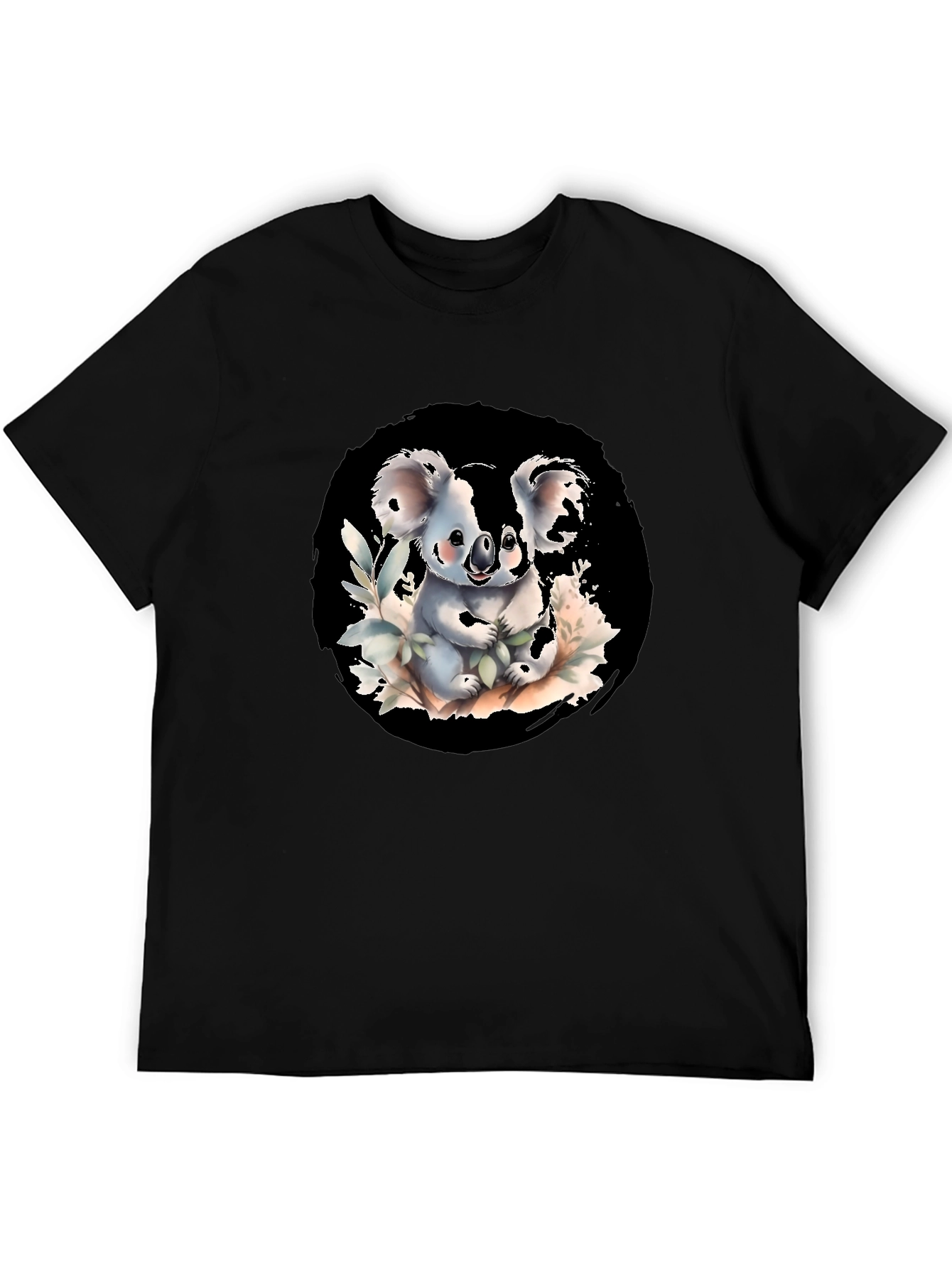 Cute Koala Graphic Tee - Black Cotton Blend Shirt