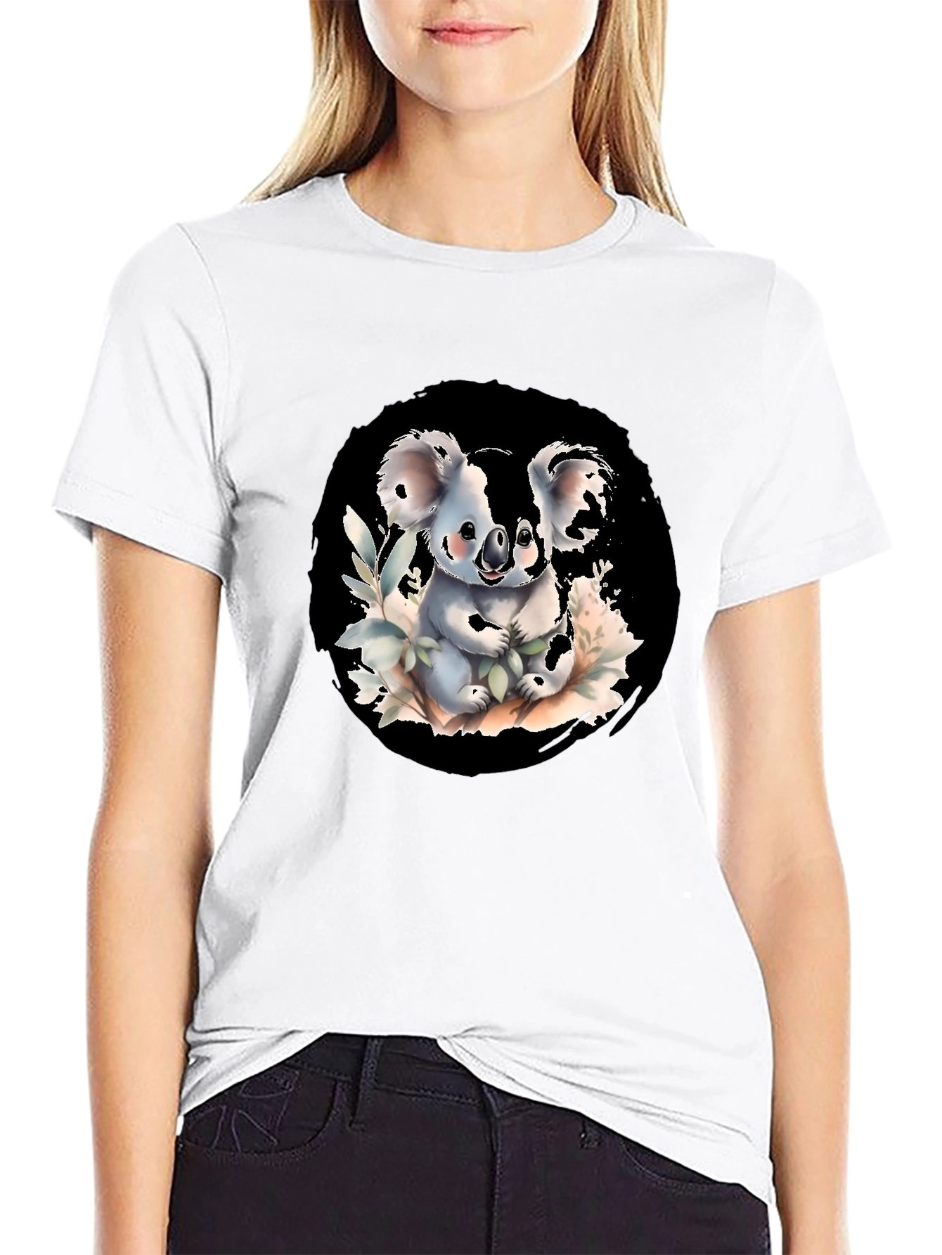 Cute Koala Graphic Tee - Black Cotton Blend Shirt