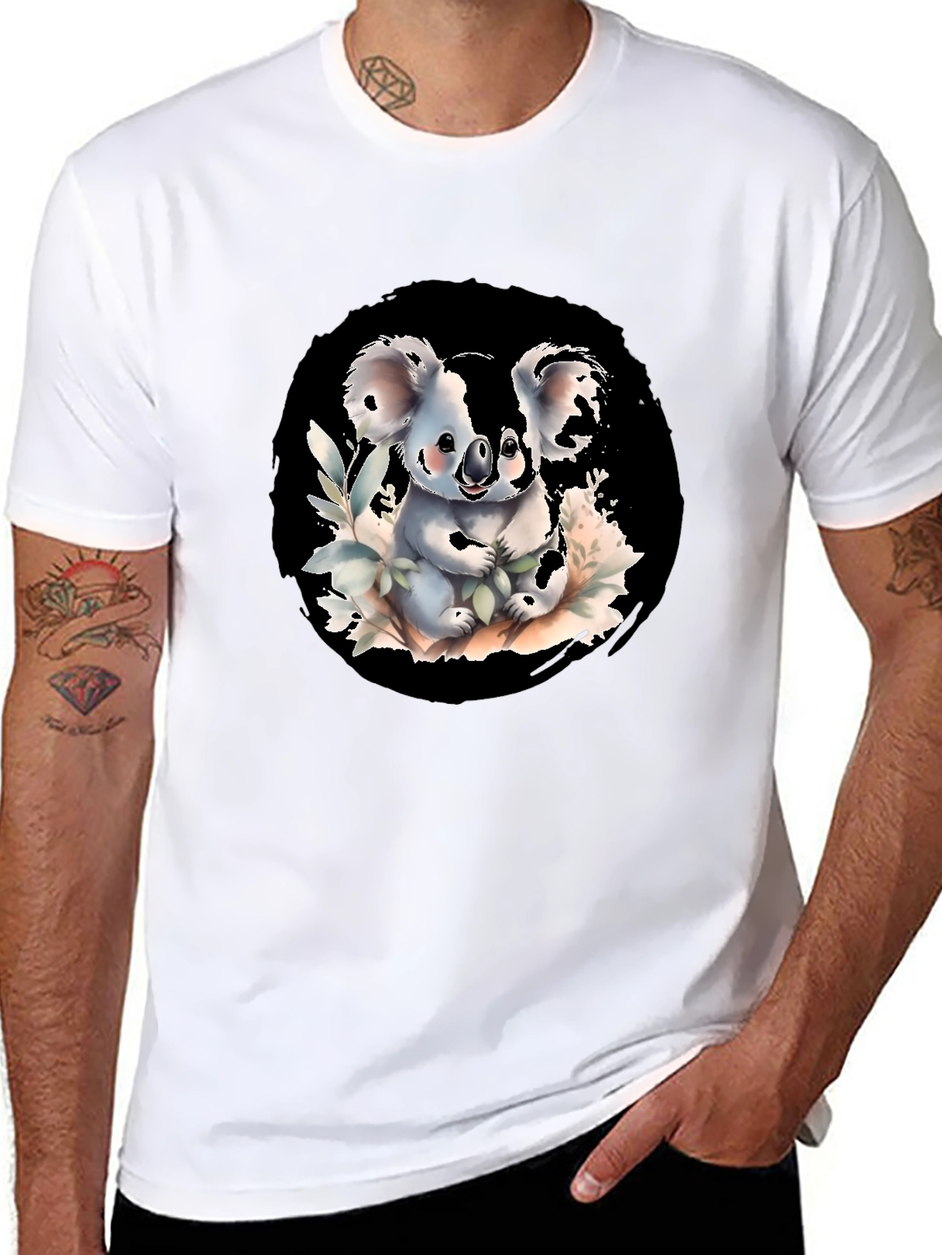 Cute Koala Graphic Tee - Black Cotton Blend Shirt