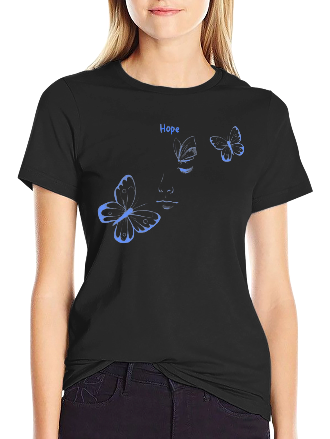 Hope Butterfly Graphic Black T-Shirt