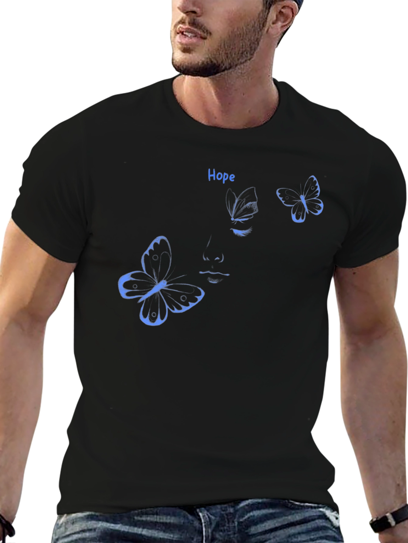 Hope Butterfly Graphic Black T-Shirt