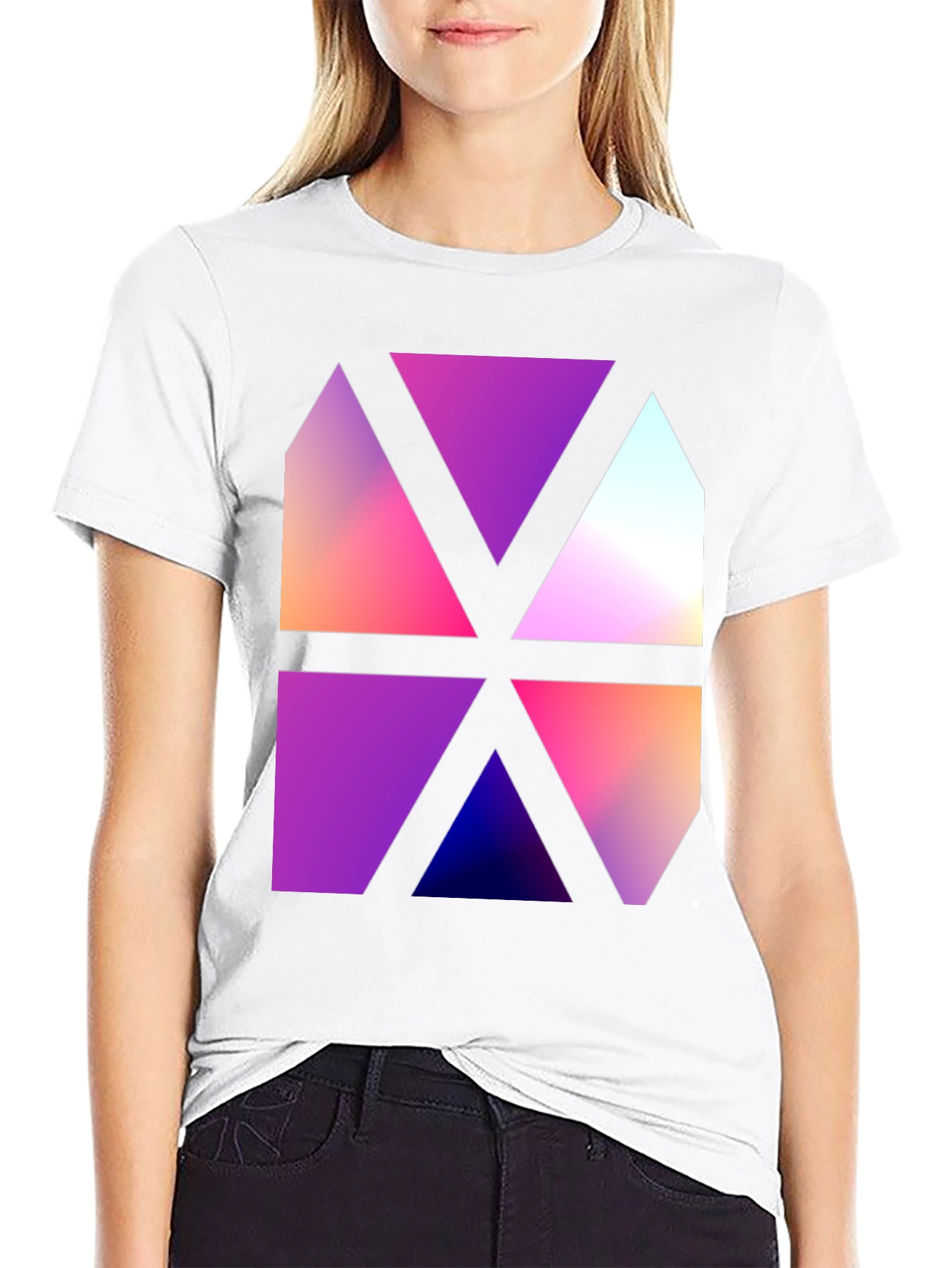 Abstract Geometric Triangle Graphic Black T-Shirt