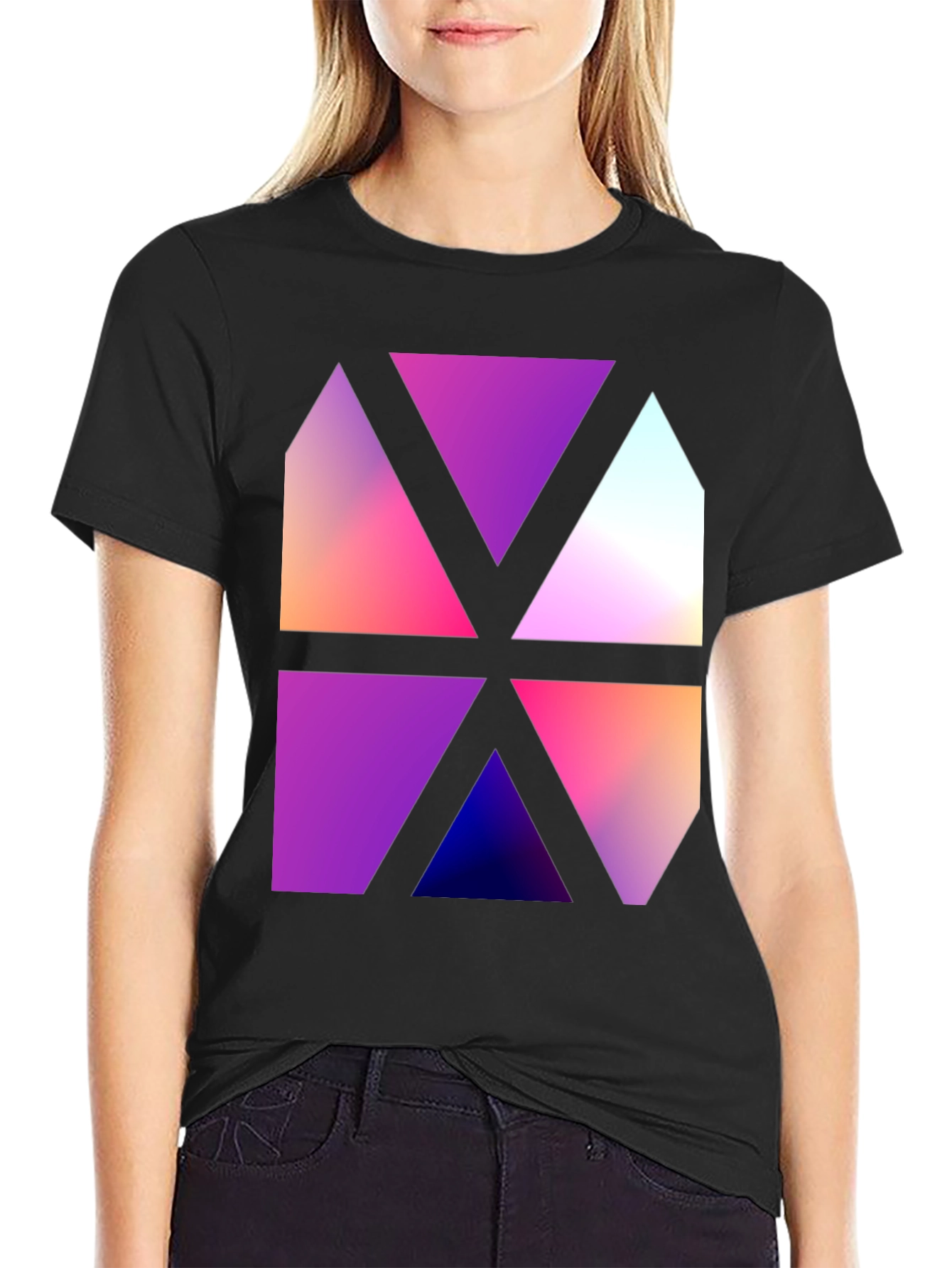 Abstract Geometric Triangle Graphic Black T-Shirt