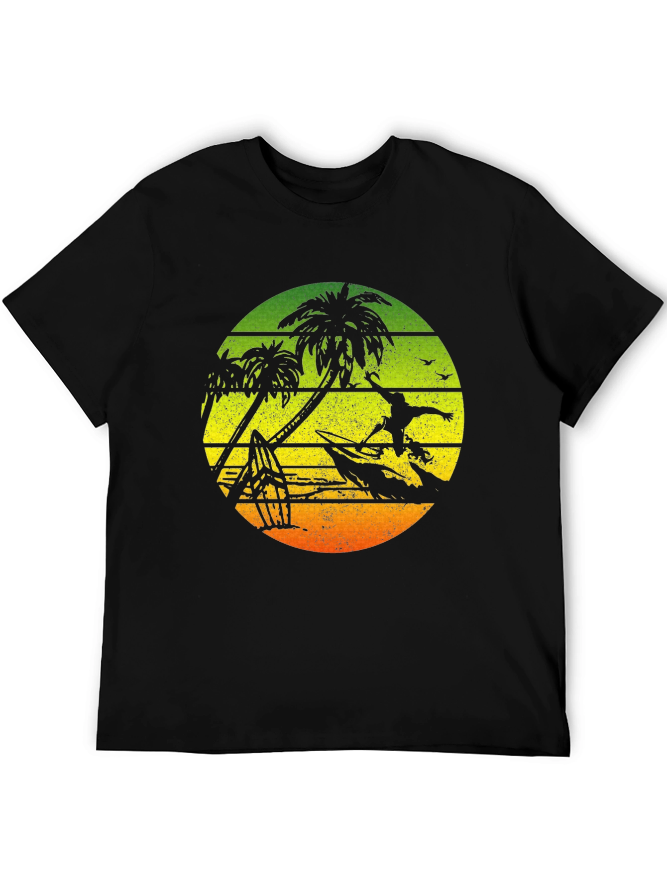 Surfing Palm Tree Graphic T-Shirt - Black