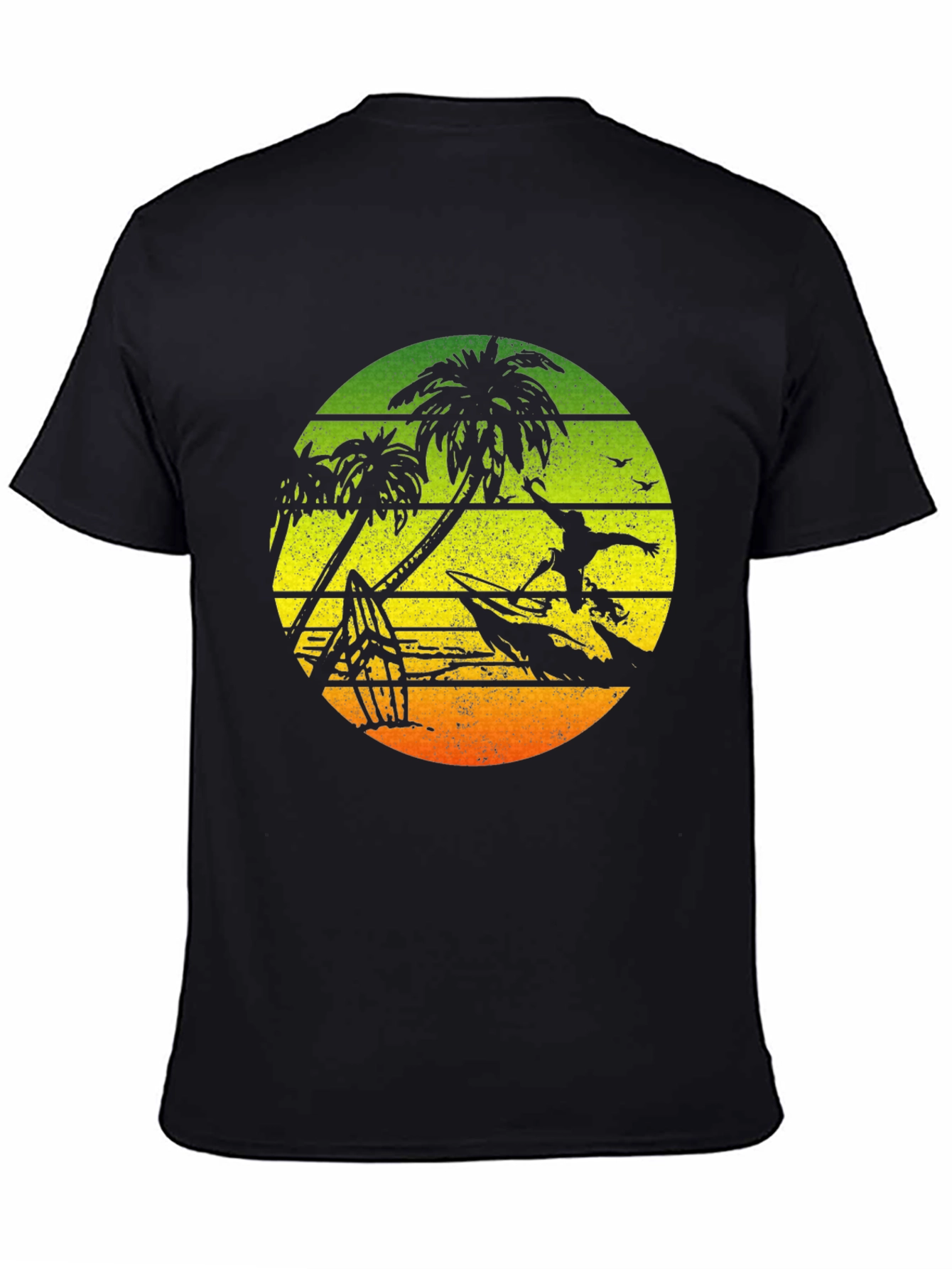 Surfing Palm Tree Graphic T-Shirt - Black
