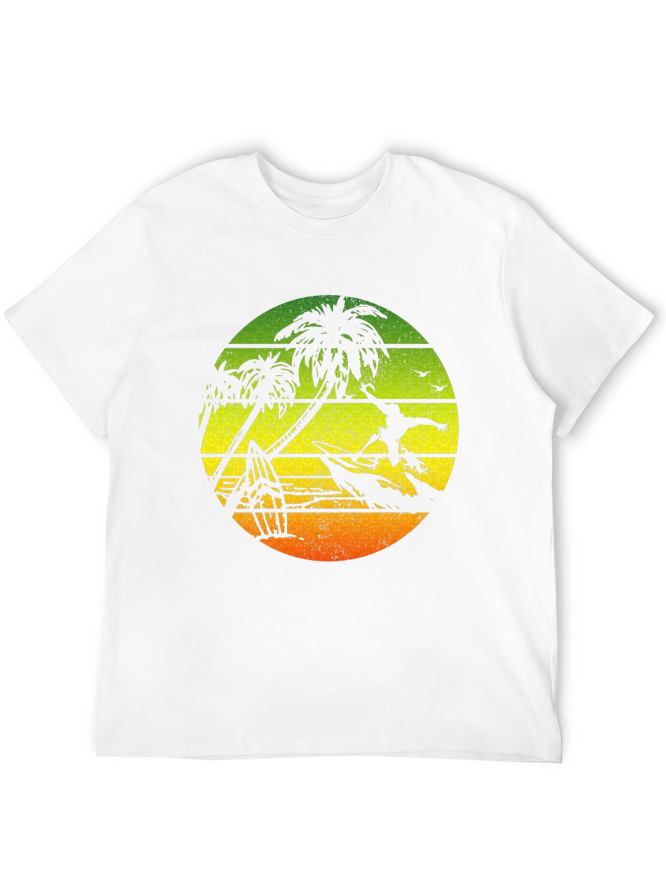 Surfing Palm Tree Graphic T-Shirt - Black
