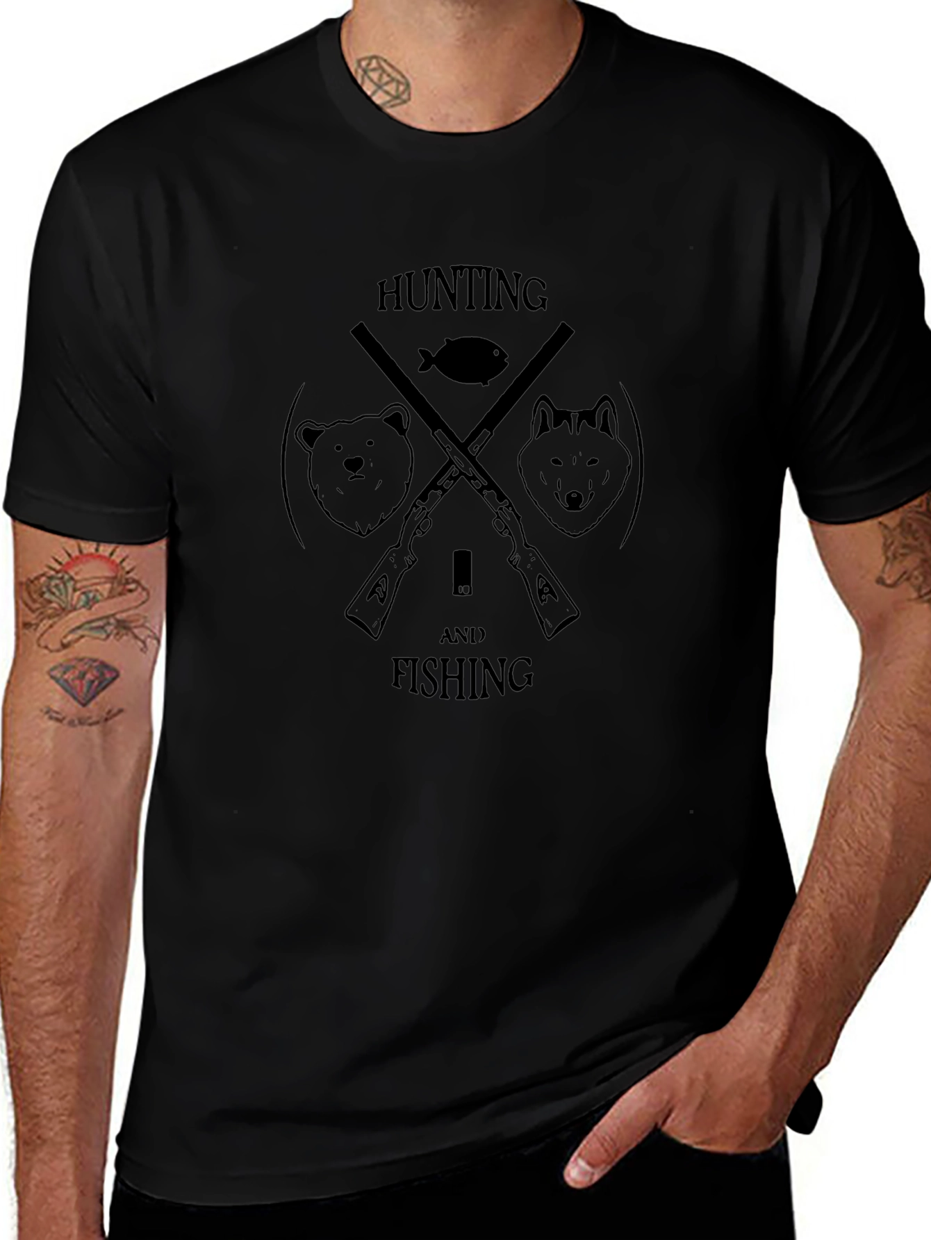 Hunting and Fishing Black Graphic Tee