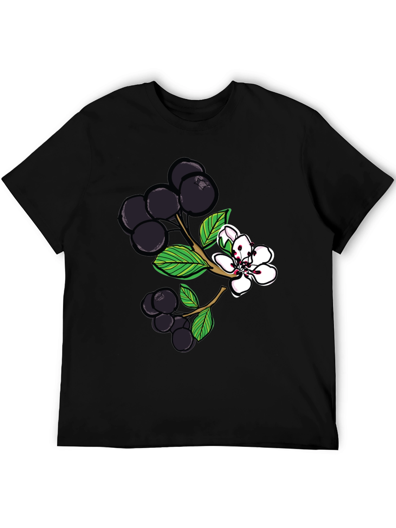 Black Aronia Berry Graphic Tee - Botanical Style
