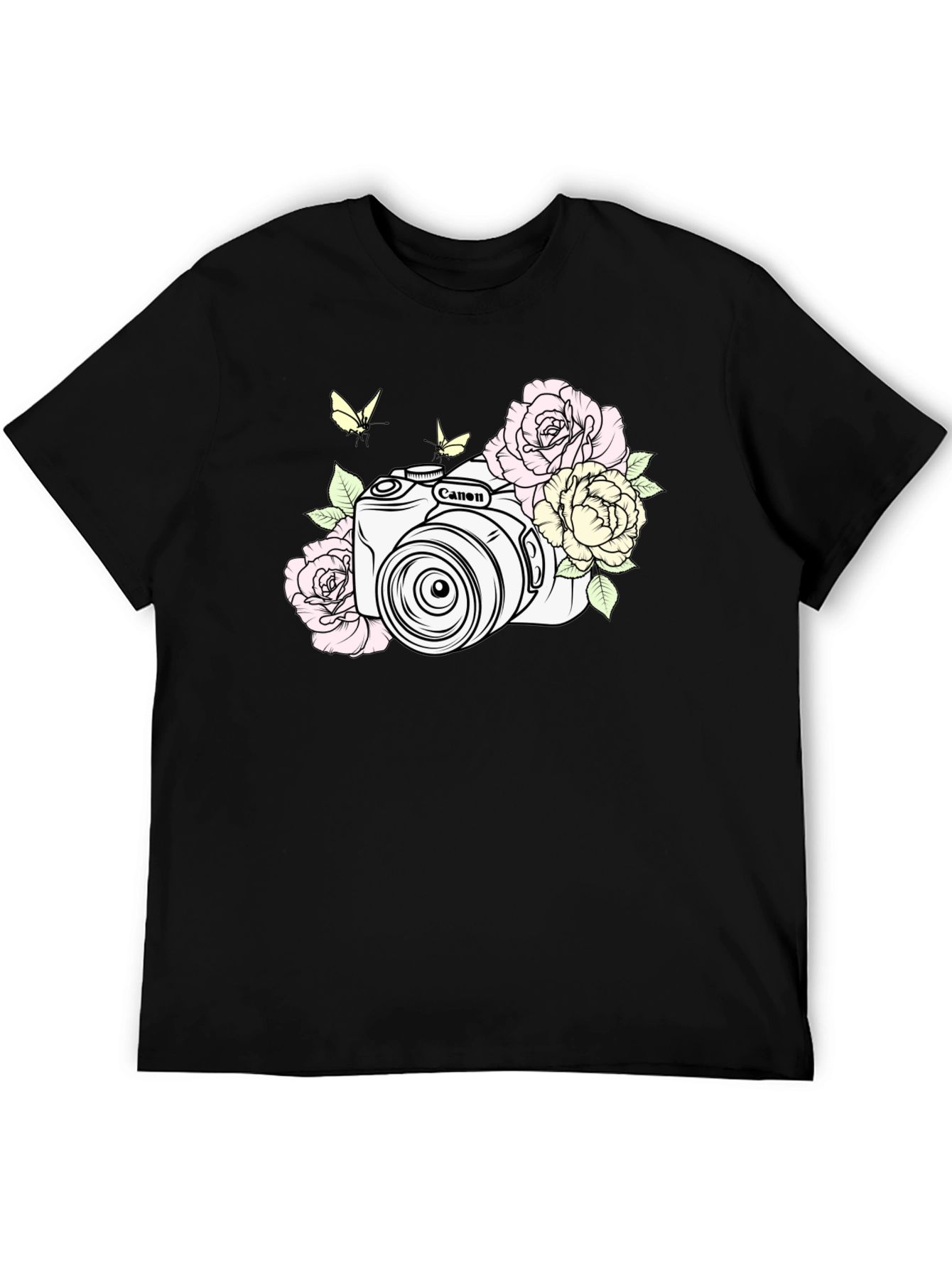 Camera & Roses Black Graphic Tee