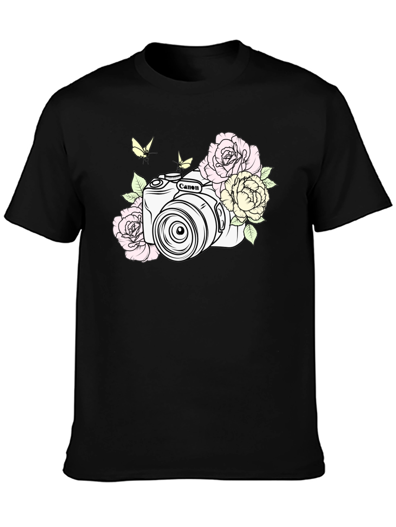 Camera & Roses Black Graphic Tee