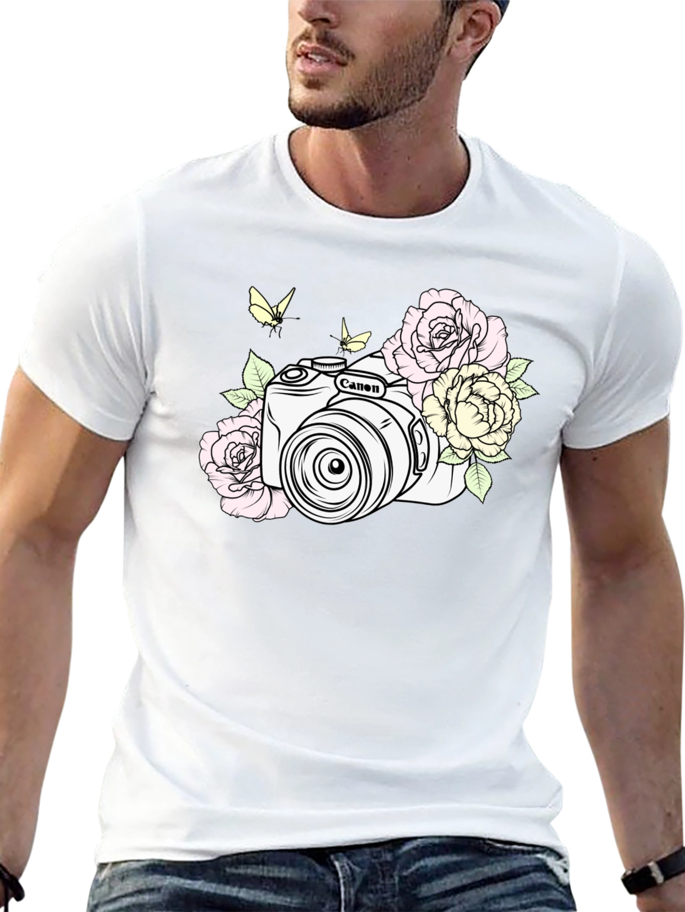 Camera & Roses Black Graphic Tee