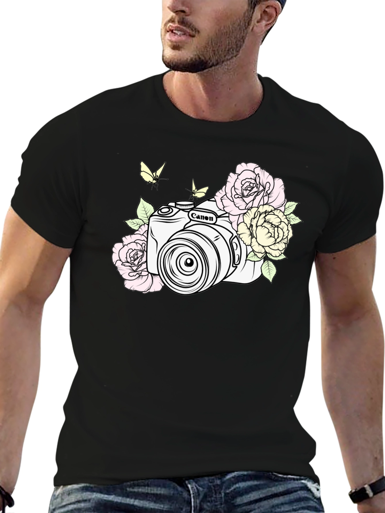 Camera & Roses Black Graphic Tee