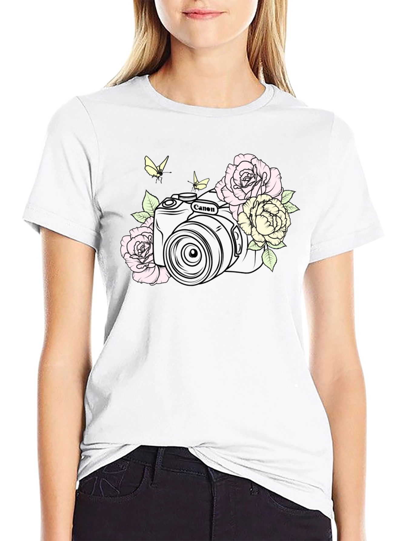 Camera & Roses Black Graphic Tee