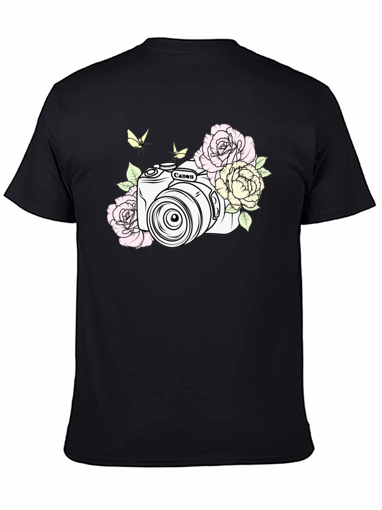 Camera & Roses Black Graphic Tee
