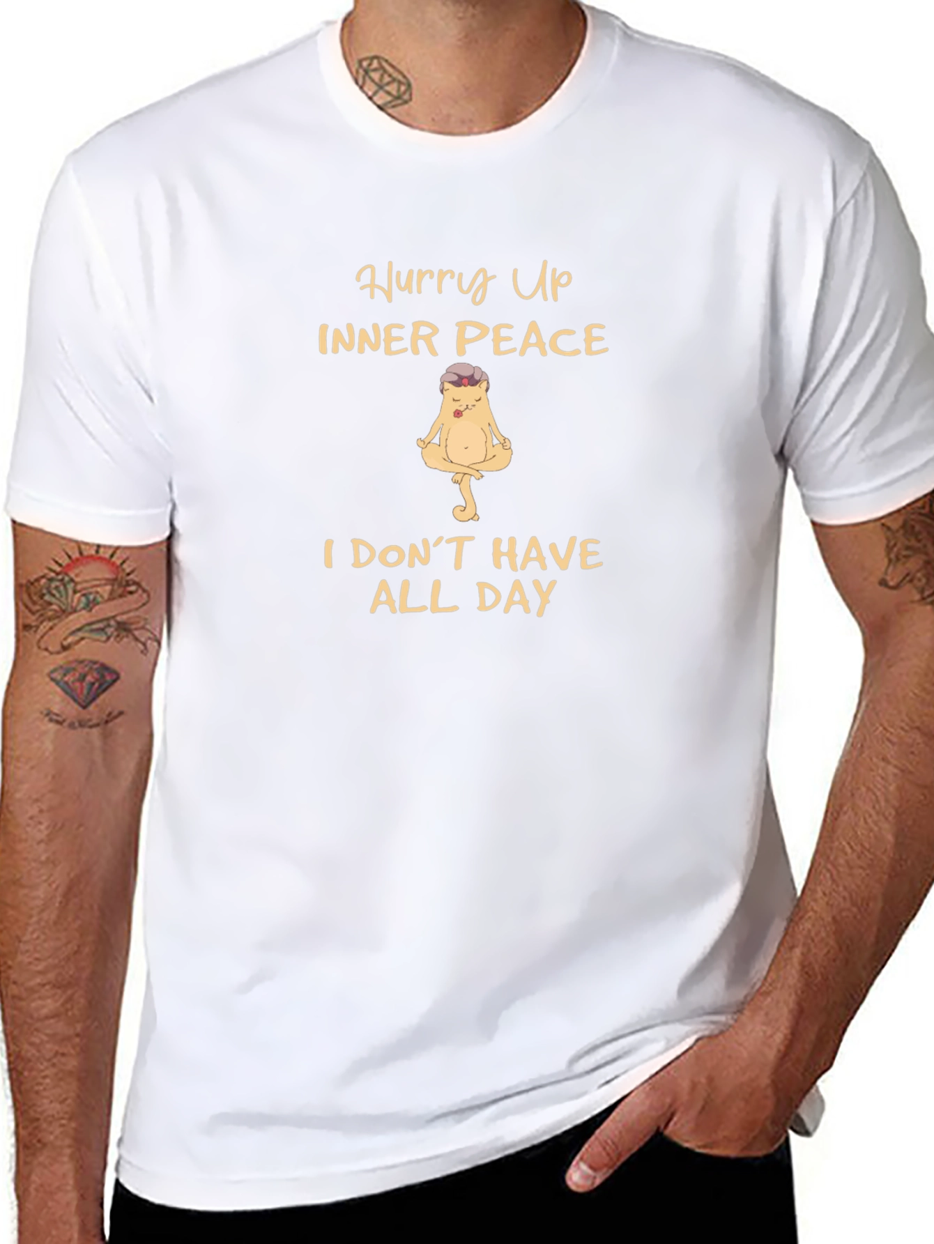 Funny Yoga Meditation T-Shirt - Hurry Up Inner Peace!