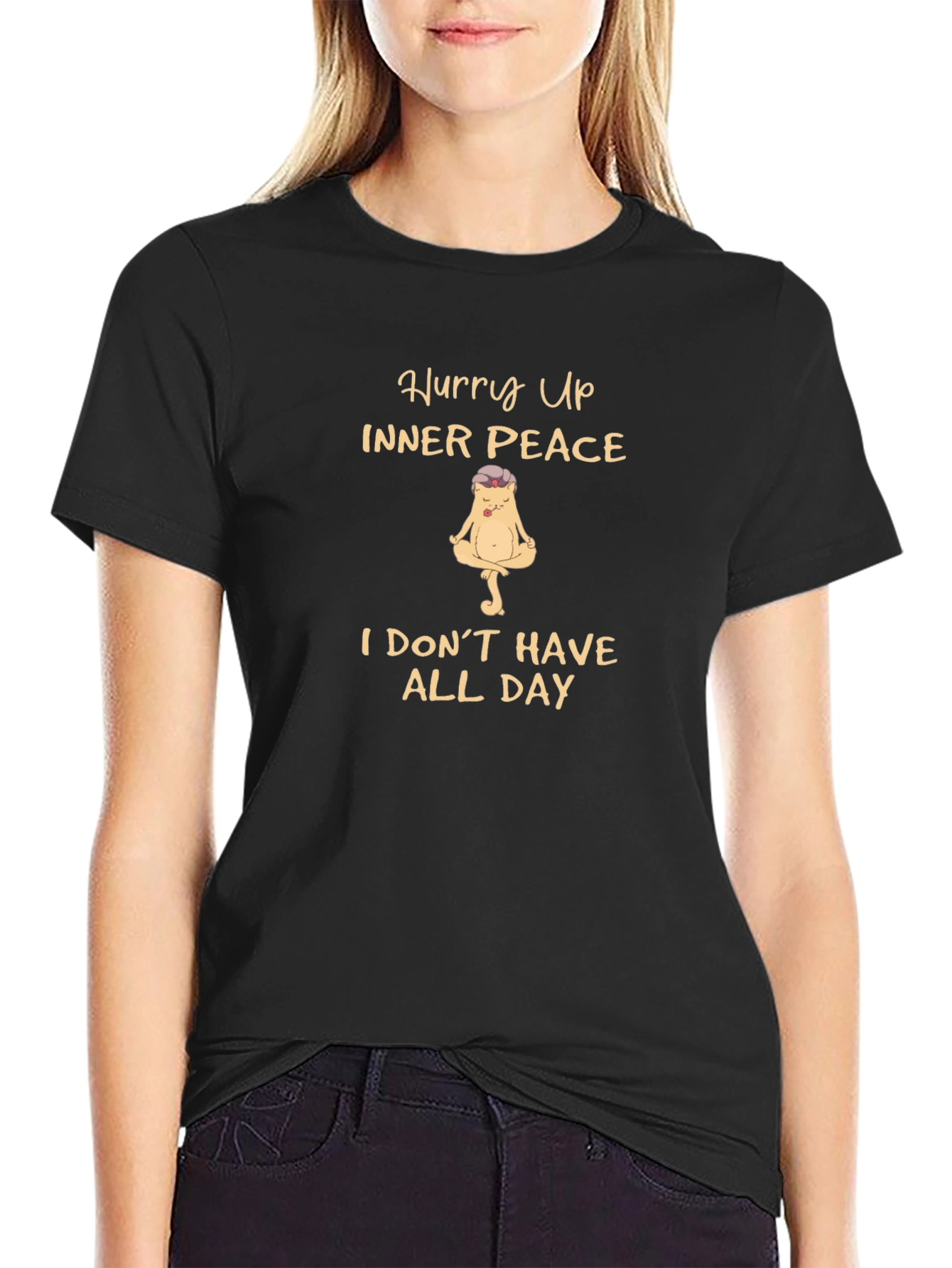 Funny Yoga Meditation T-Shirt - Hurry Up Inner Peace!