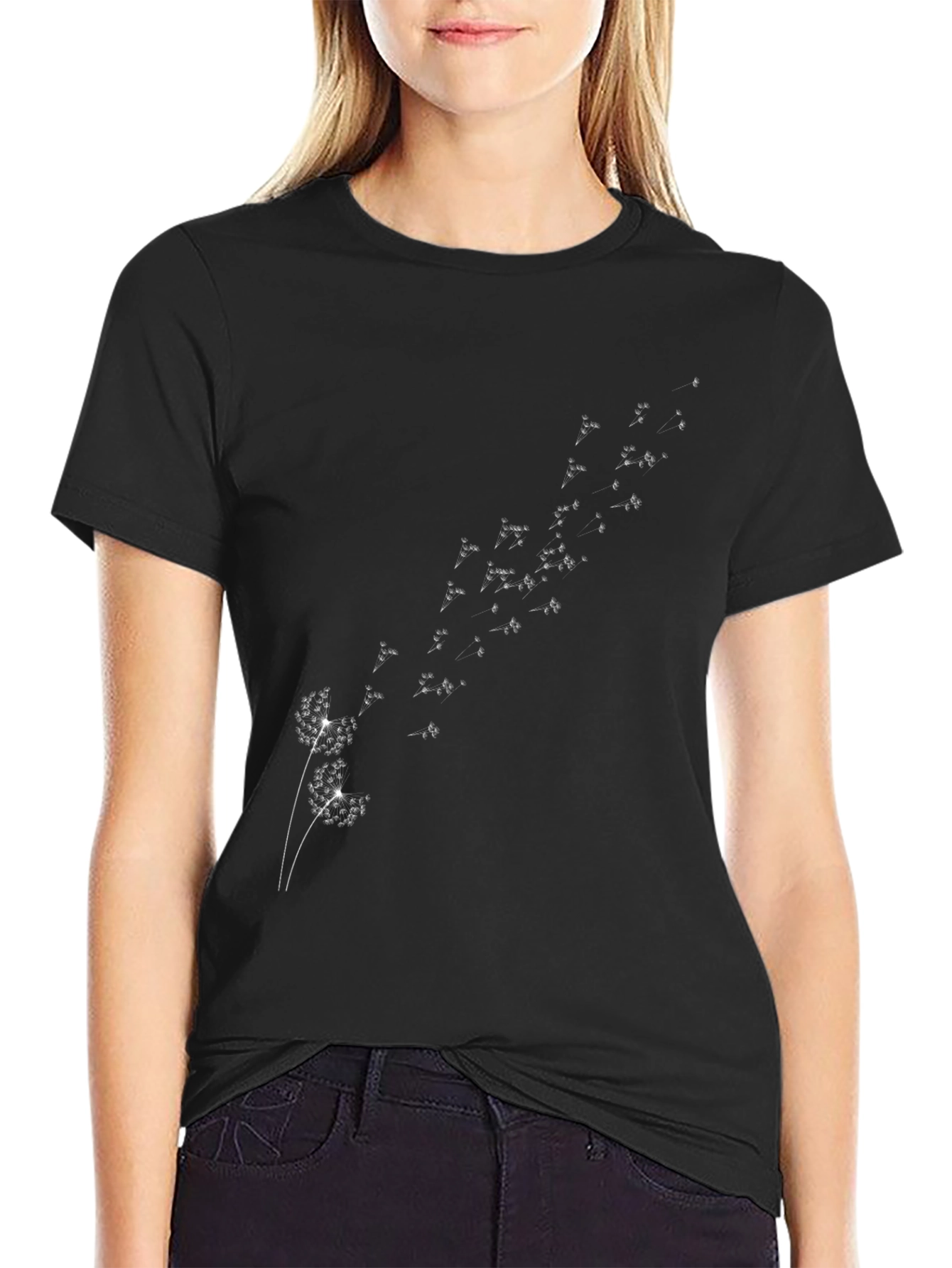 Dandelion Print Black T-Shirt