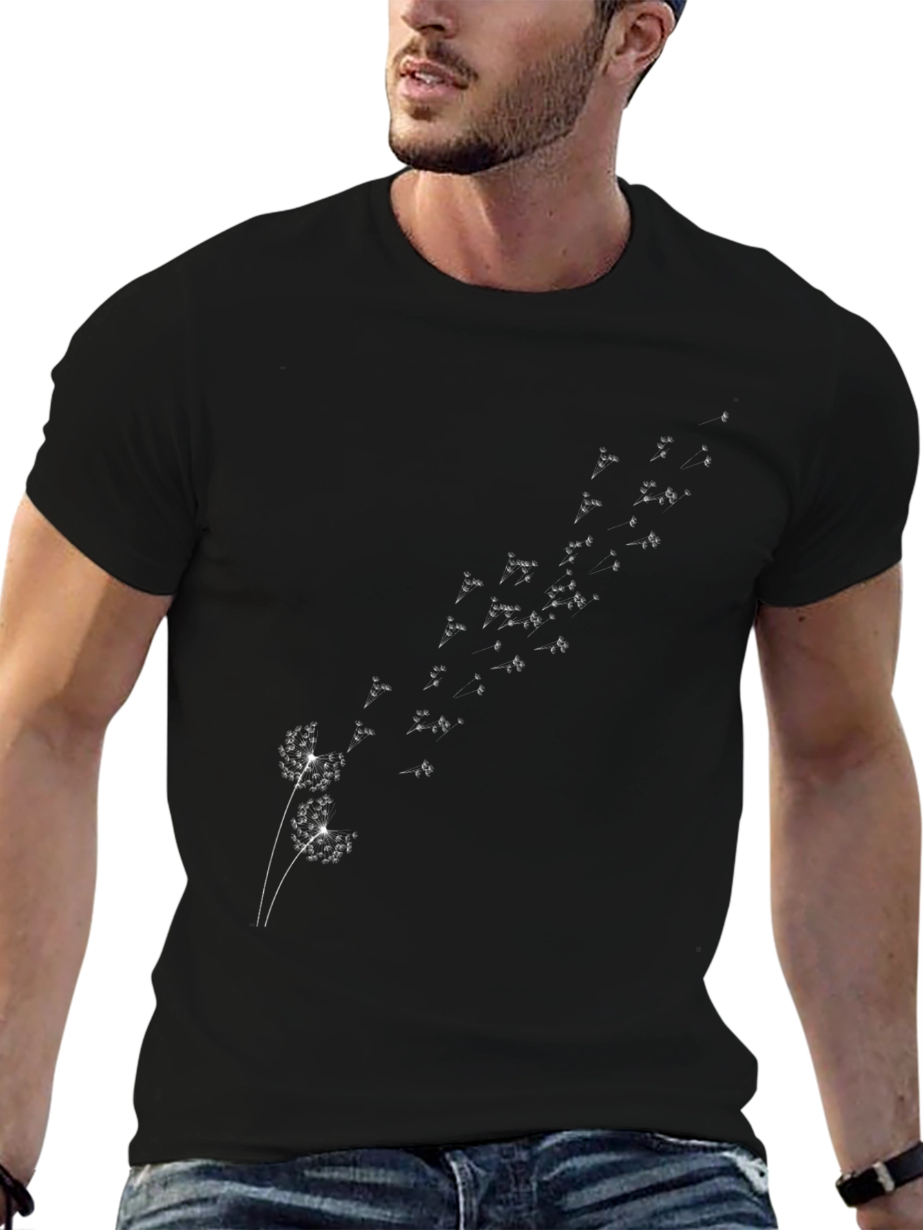 Dandelion Print Black T-Shirt