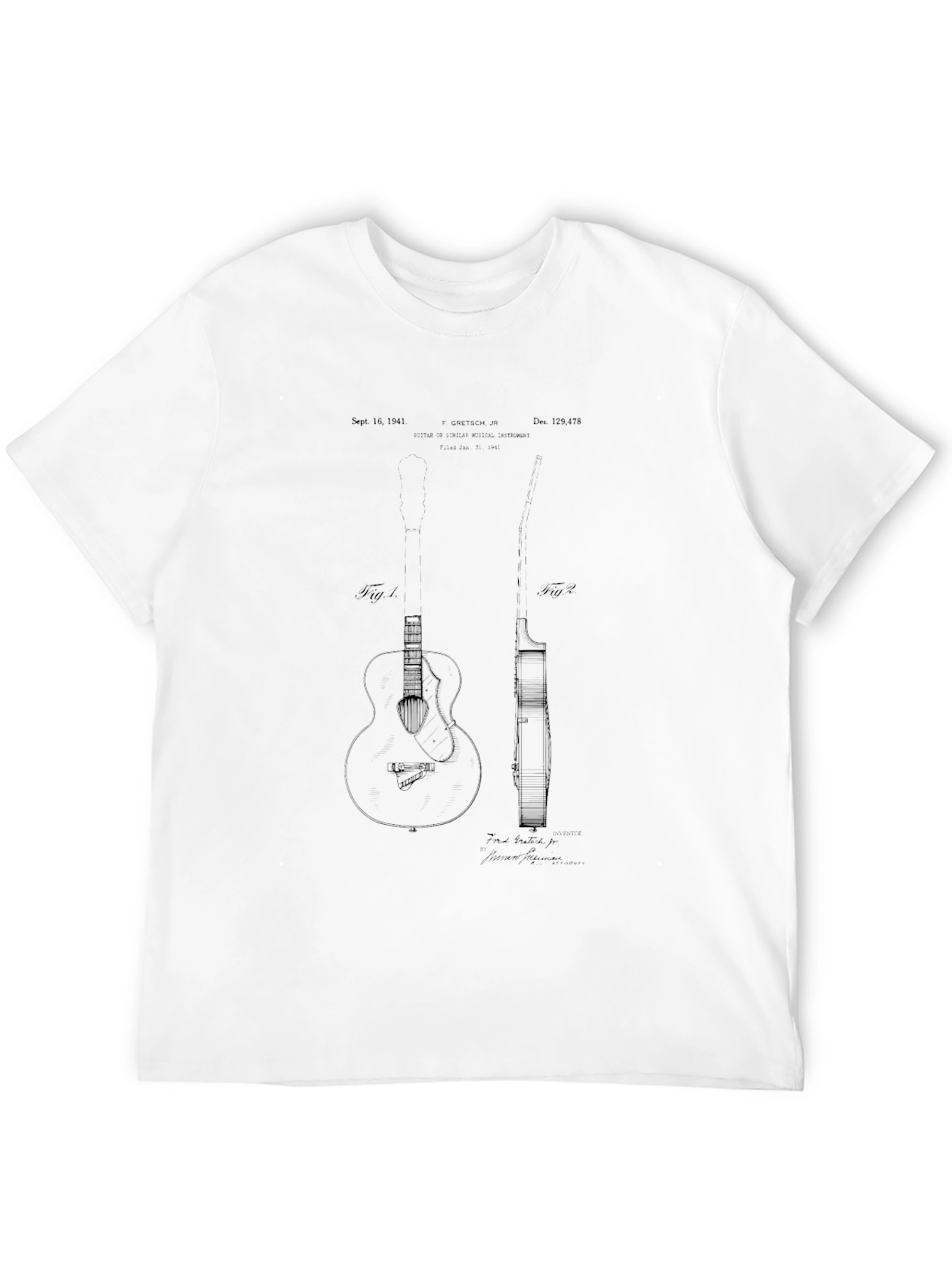 Guitar Patent Print T-Shirt - Musician Tee
