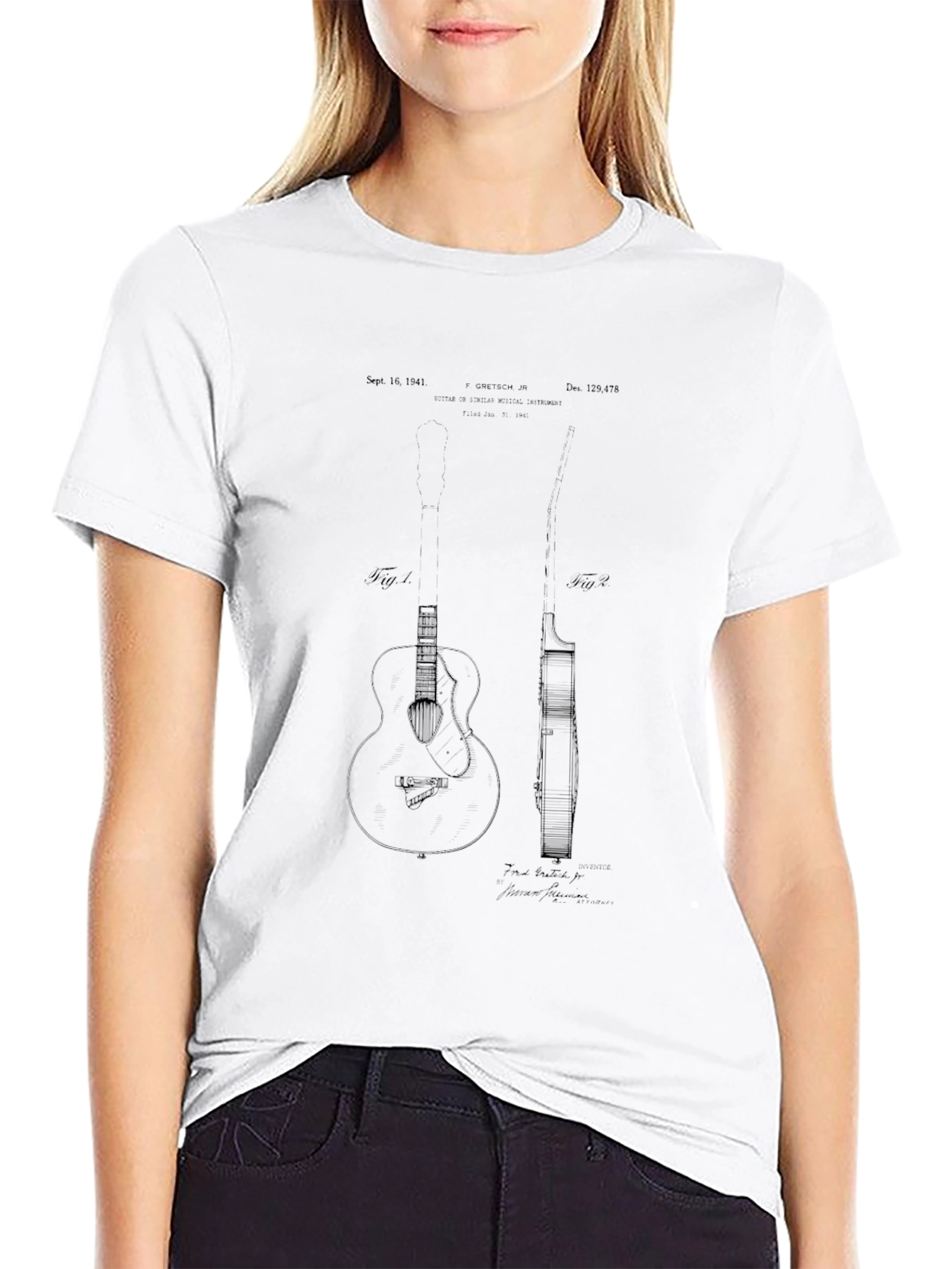 Guitar Patent Print T-Shirt - Musician Tee