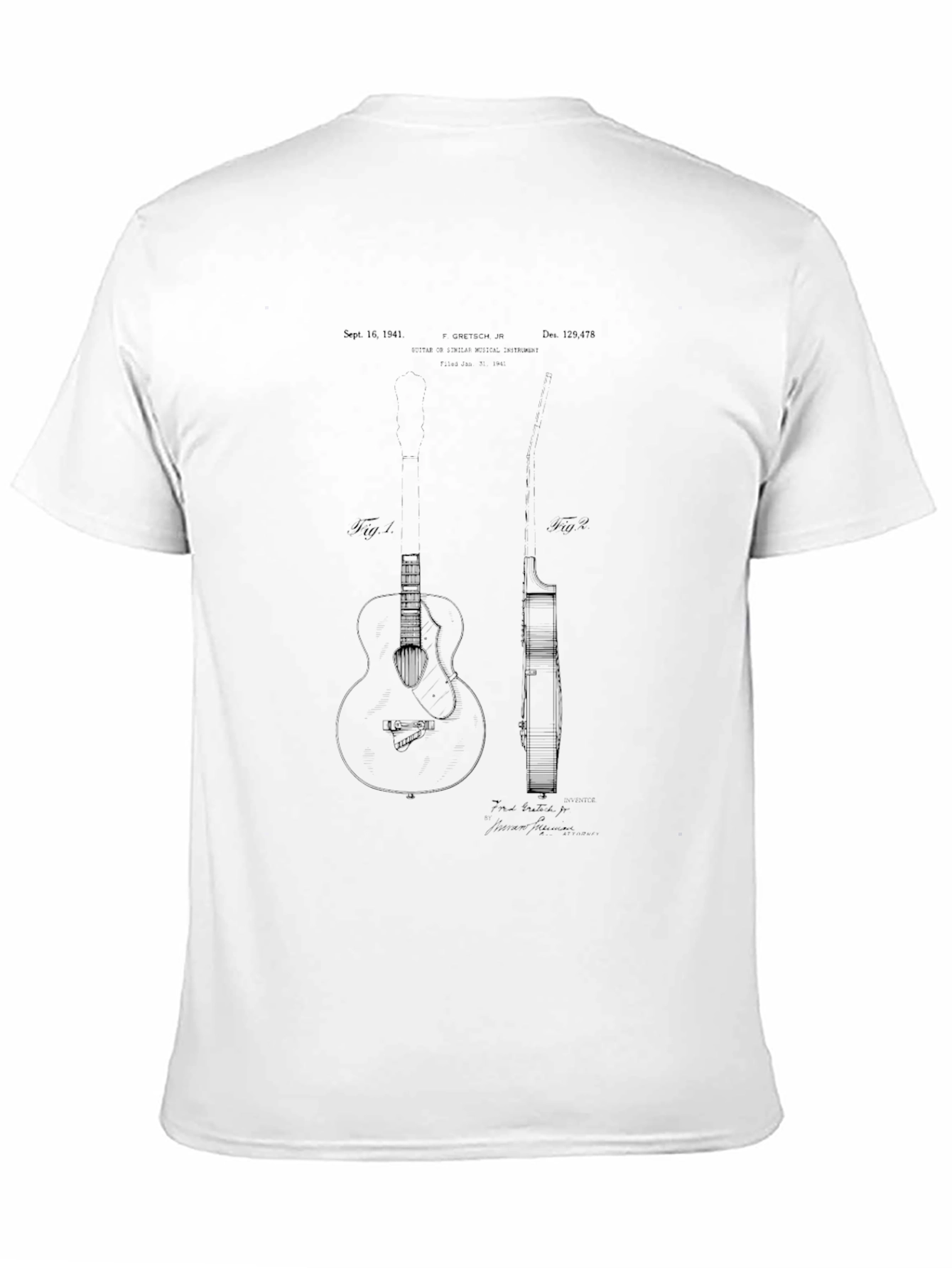 Guitar Patent Print T-Shirt - Musician Tee