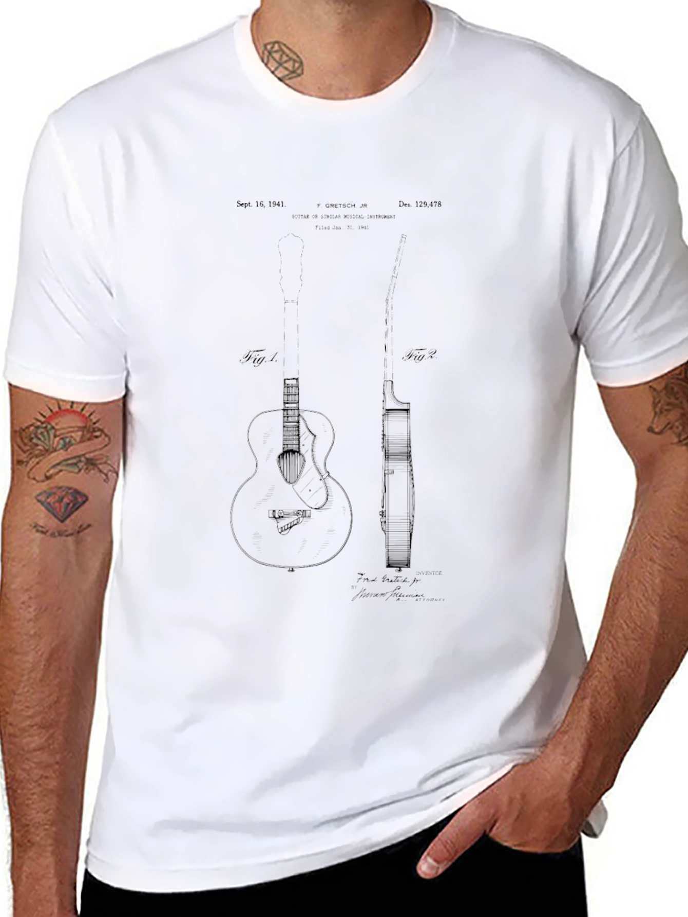 Guitar Patent Print T-Shirt - Musician Tee