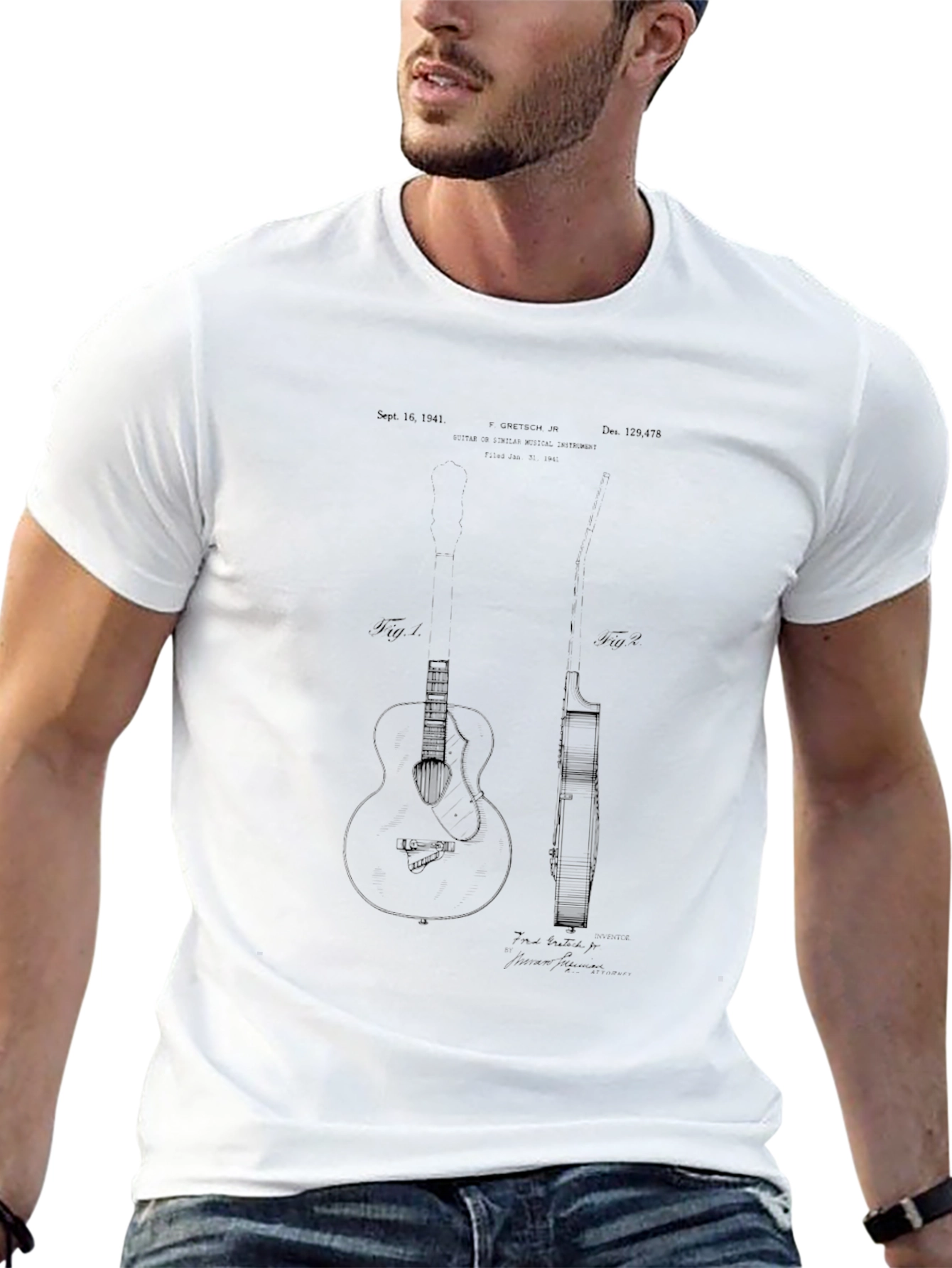 Guitar Patent Print T-Shirt - Musician Tee